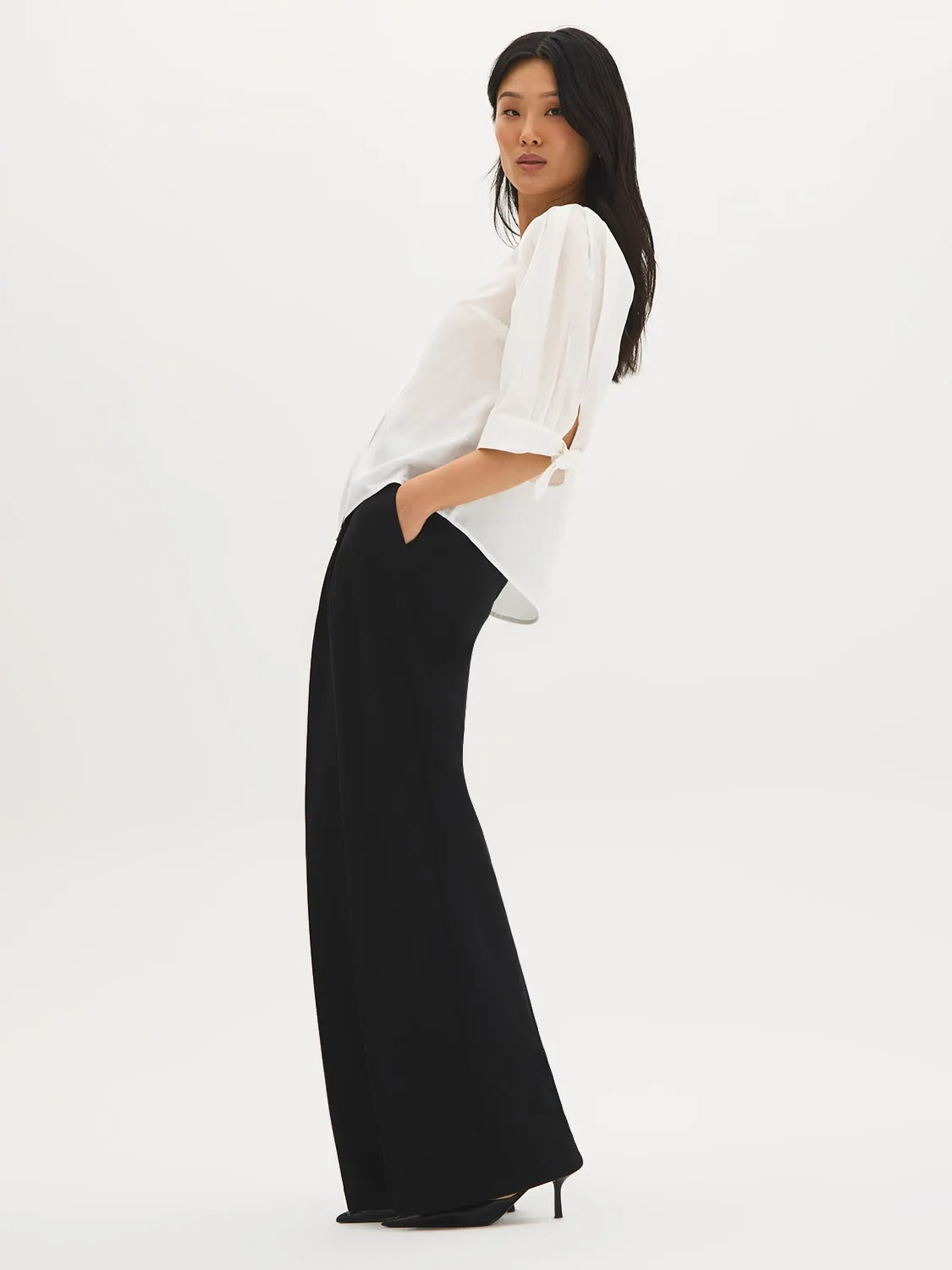 Silk-Like Tie-Cuff Blouse sold by Suzy Shier product image thumbnail 4