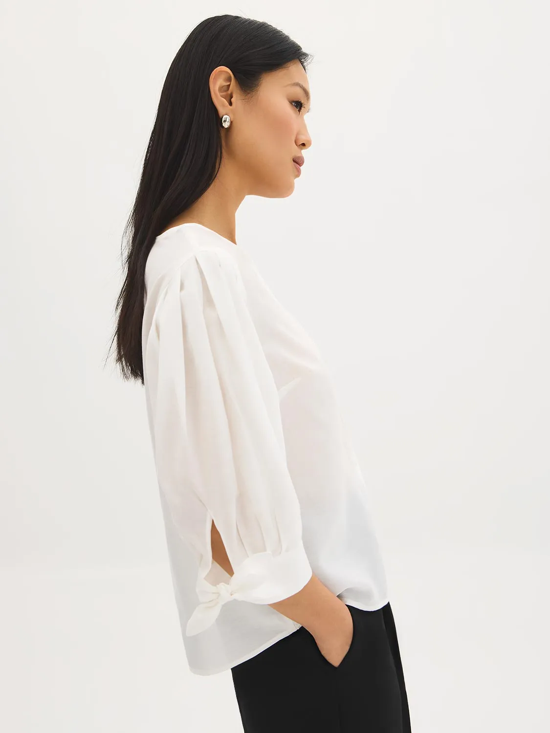 Silk-Like Tie-Cuff Blouse sold by Suzy Shier product image thumbnail 3