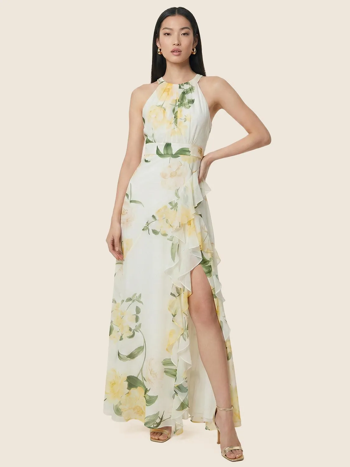 Halter Neck Chiffon Floral Gown sold by Suzy Shier
