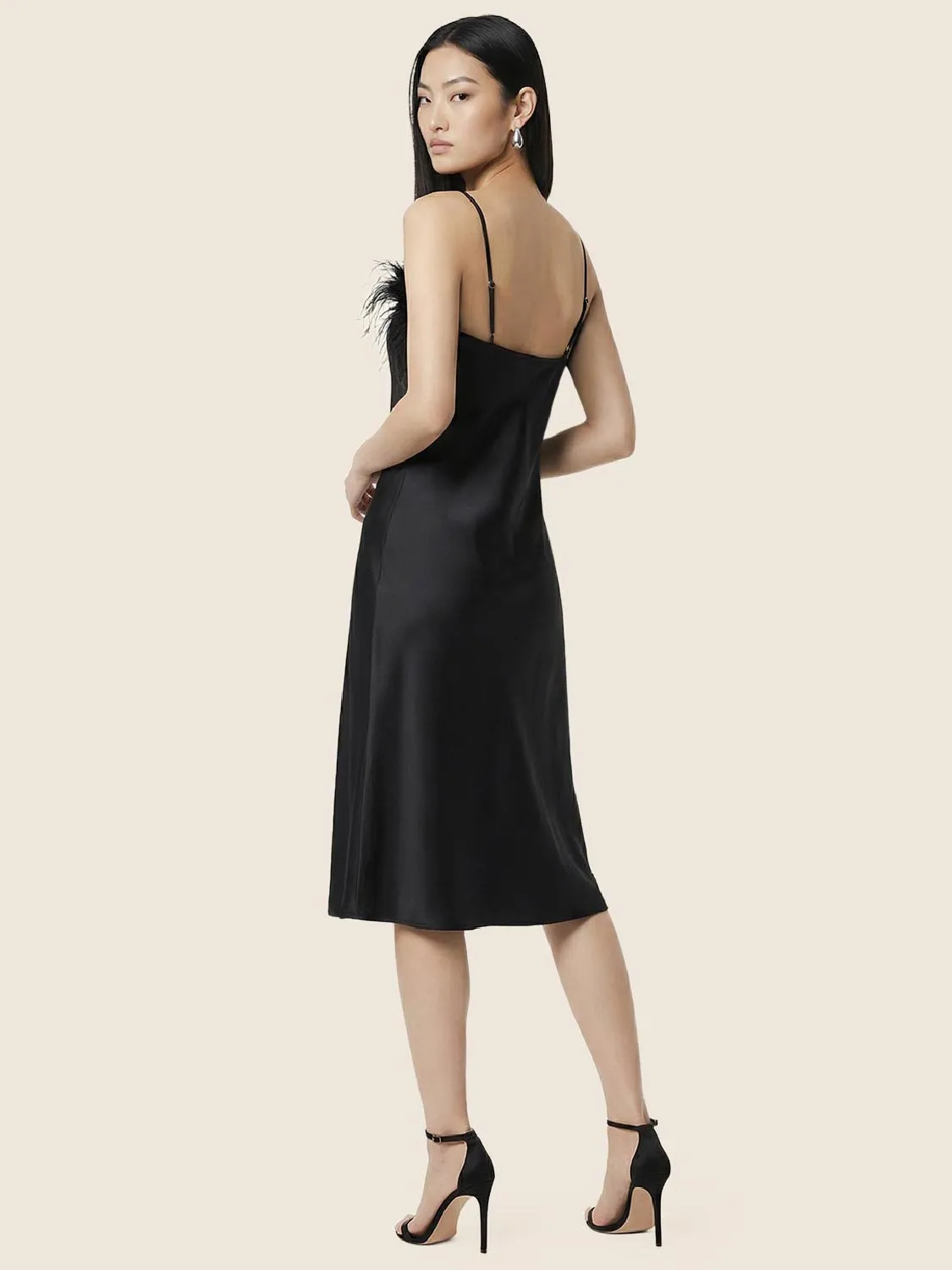 Feathered Midi Satin Slip Dress sold by Suzy Shier product image thumbnail 4
