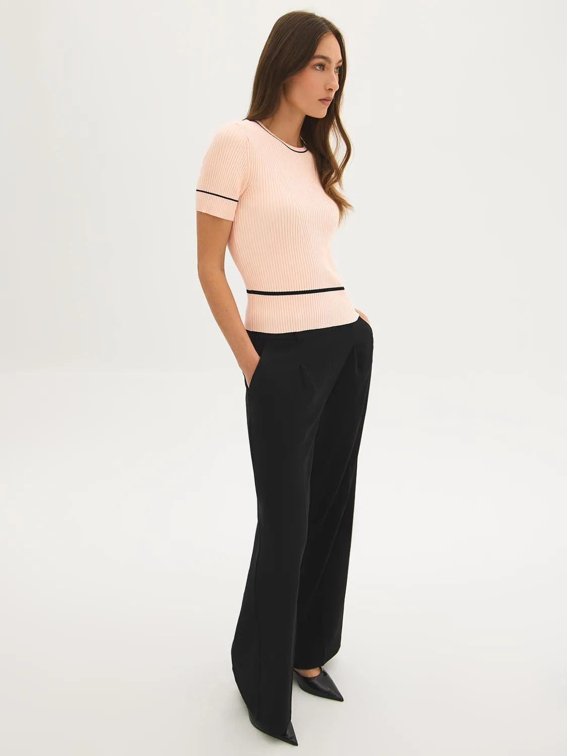Contrast Piping Short Sleeve Sweater sold by Suzy Shier product image thumbnail 2