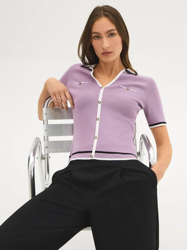 Short Sleeve Polo Cardigan made by Suzy Shier