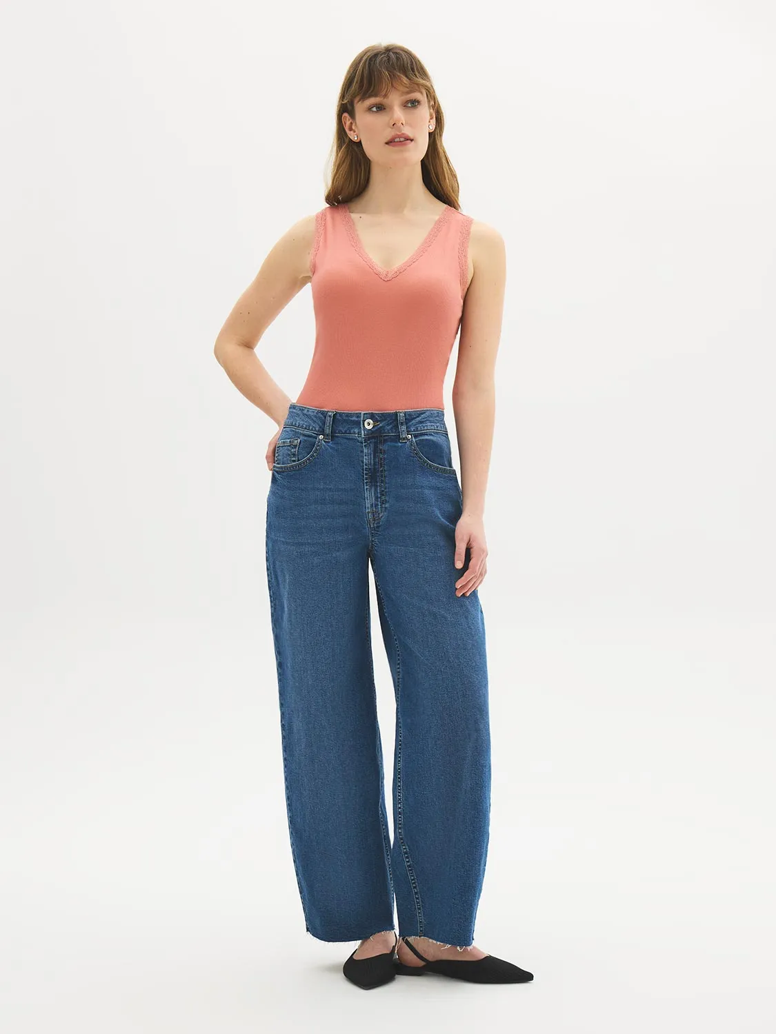 Cotton-Blend Lace V-Neck Top sold by Suzy Shier product image thumbnail 3