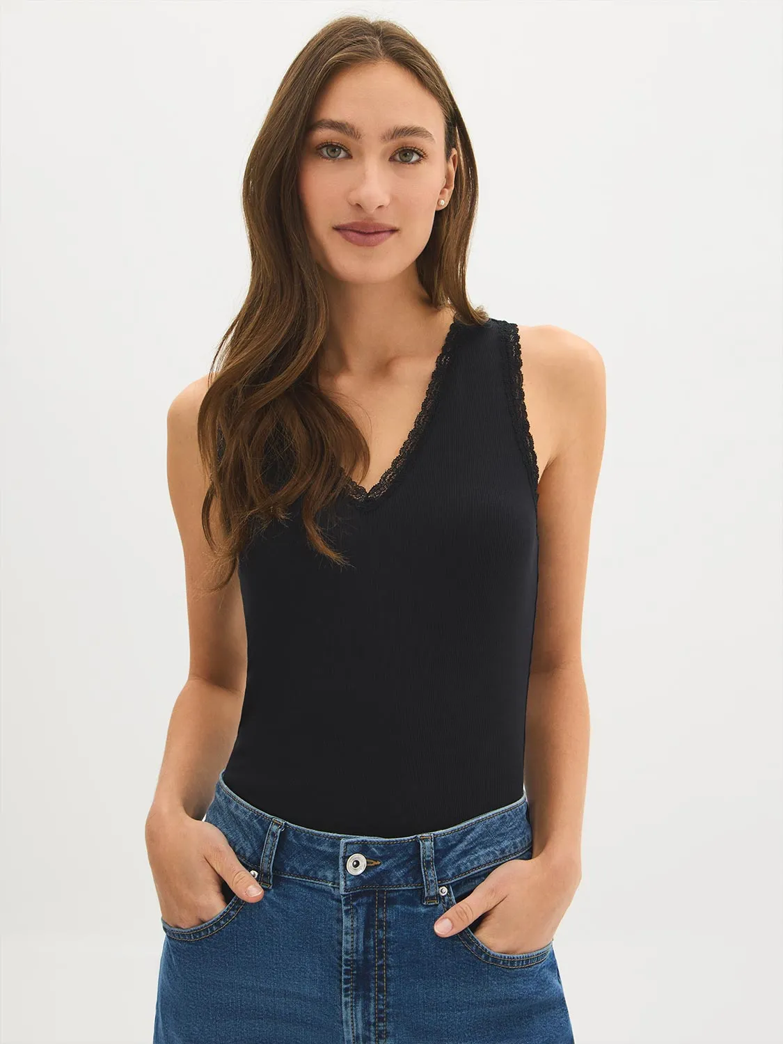 Cotton-Blend Lace V-Neck Top sold by Suzy Shier product image thumbnail 5