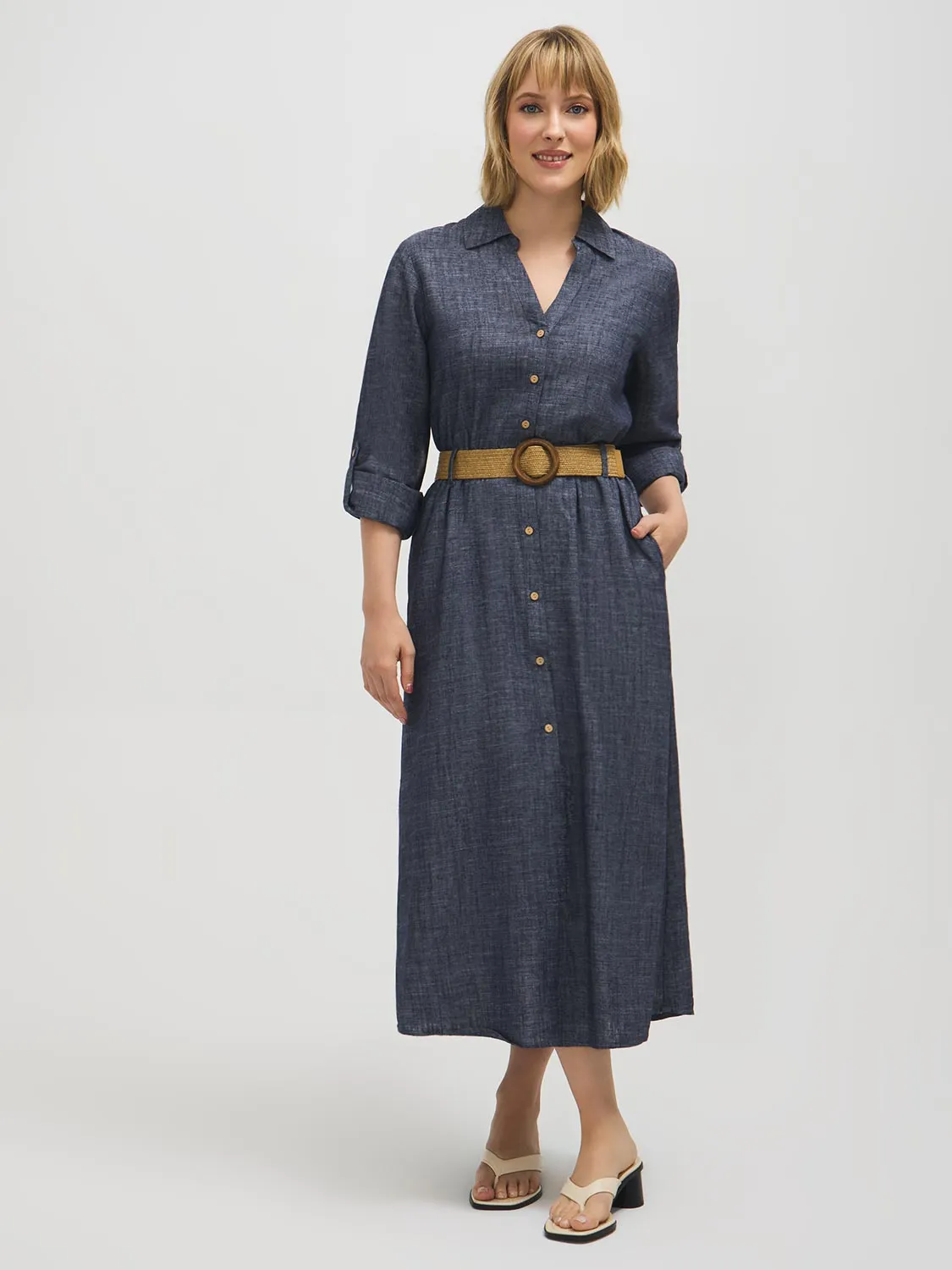 Linen-Blend Midi Shirt Dress sold by Suzy Shier product image thumbnail 5