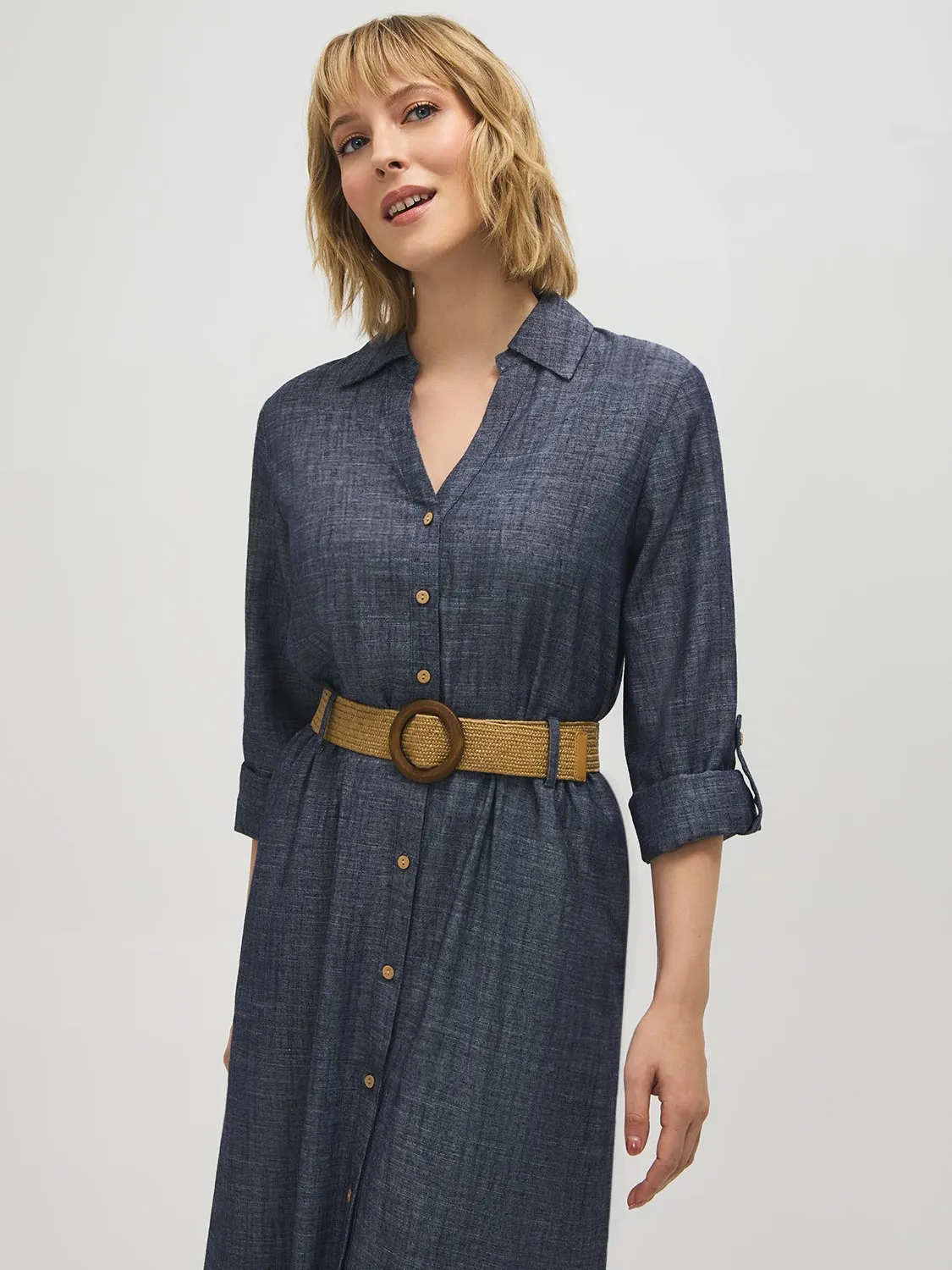 Linen-Blend Midi Shirt Dress sold by Suzy Shier product image thumbnail 2