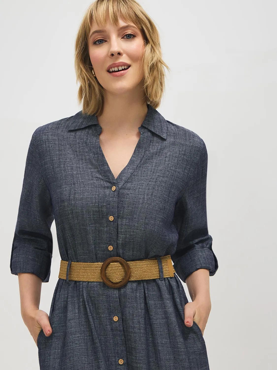 Linen-Blend Midi Shirt Dress sold by Suzy Shier product image thumbnail 3