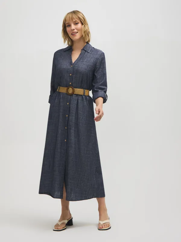 Linen-Blend Midi Shirt Dress made by Suzy Shier
