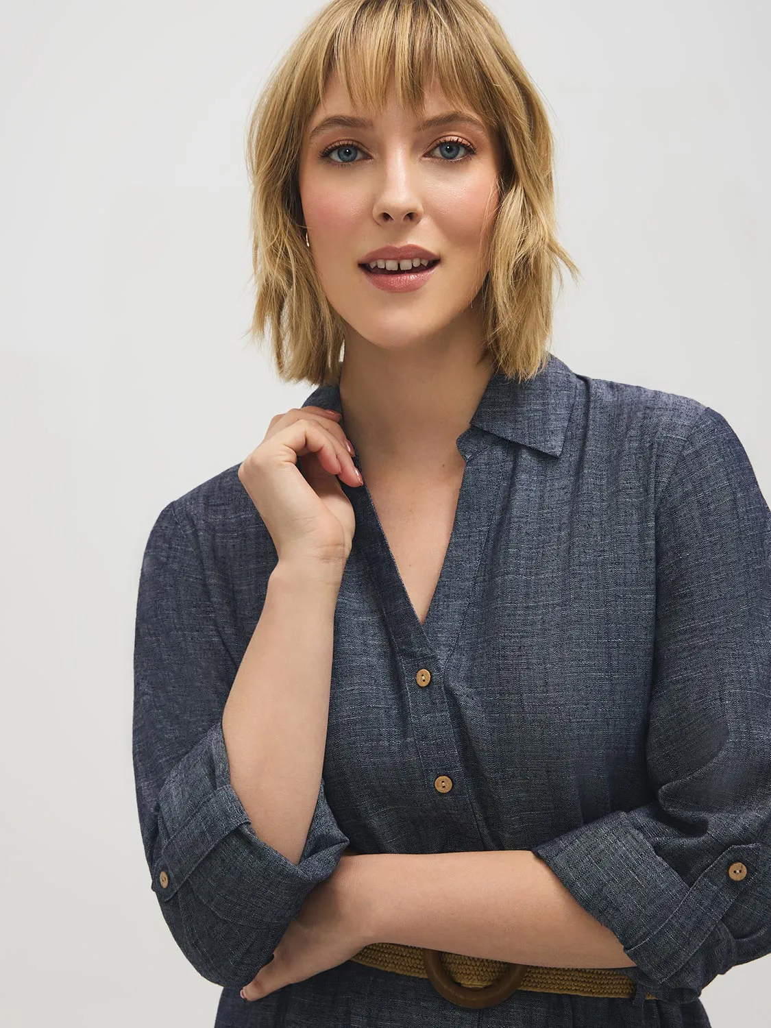 Linen-Blend Midi Shirt Dress sold by Suzy Shier product image thumbnail 4