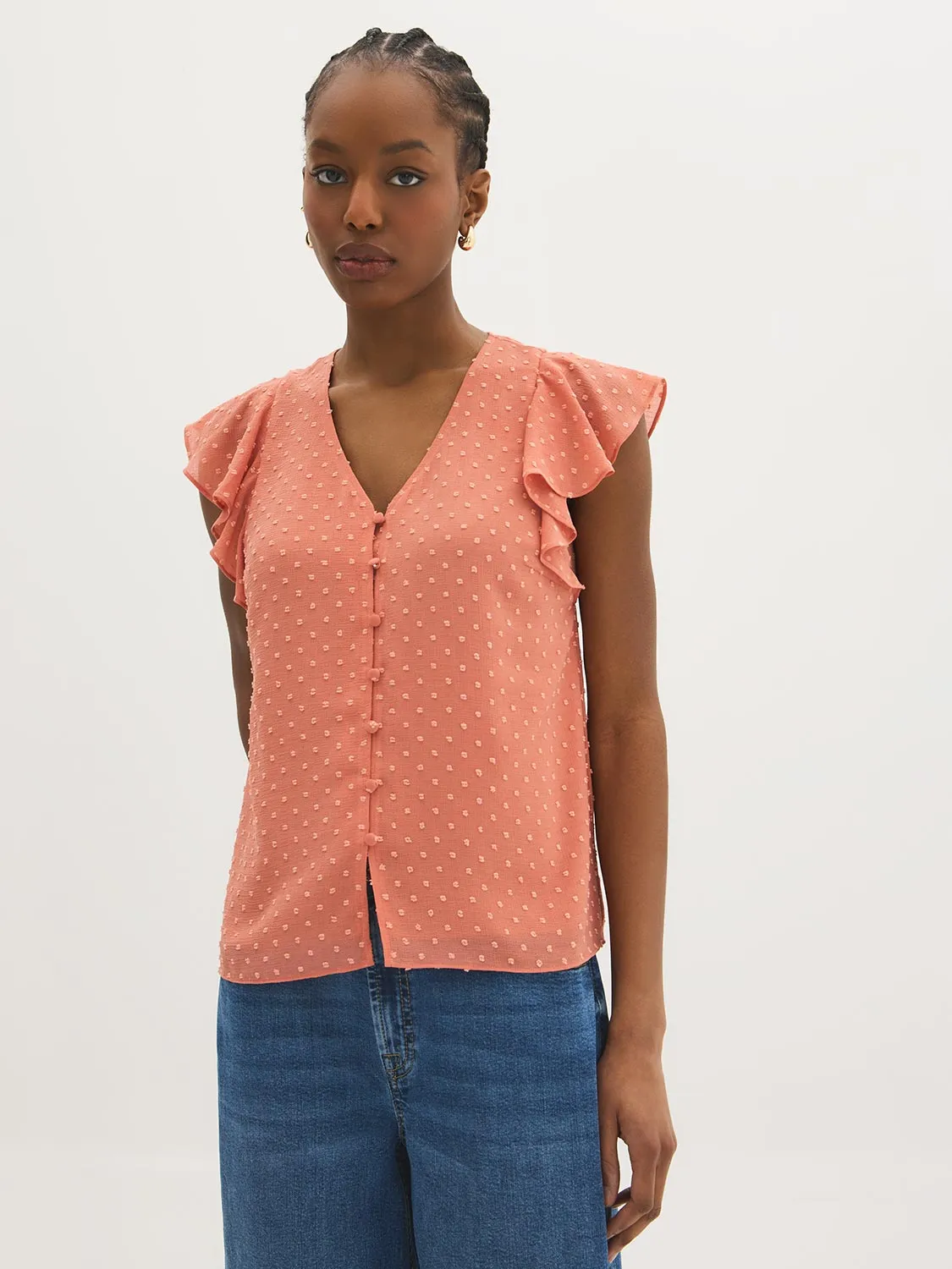 Ruffle Sleeve V-Neck Blouse sold by Suzy Shier
