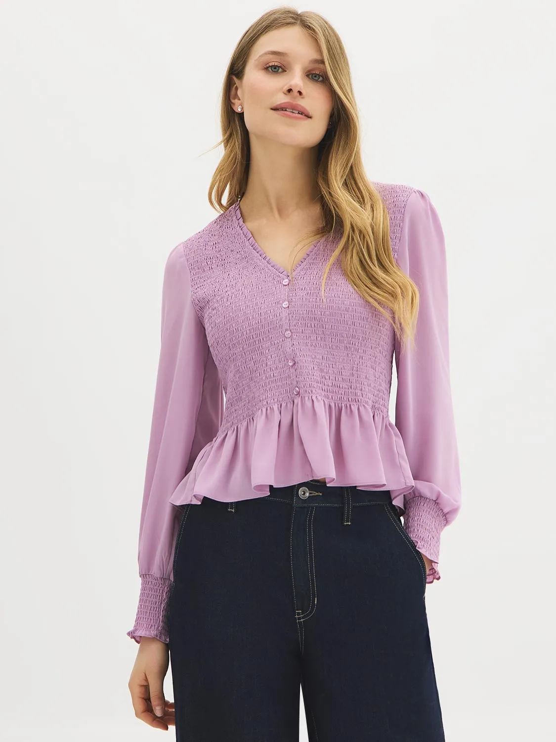 Smocked Chiffon Blouse sold by Suzy Shier product image thumbnail 3