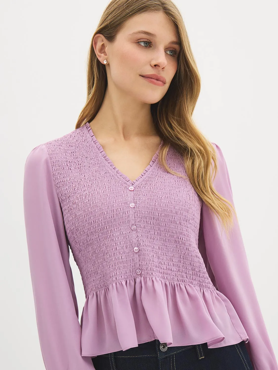 Smocked Chiffon Blouse sold by Suzy Shier