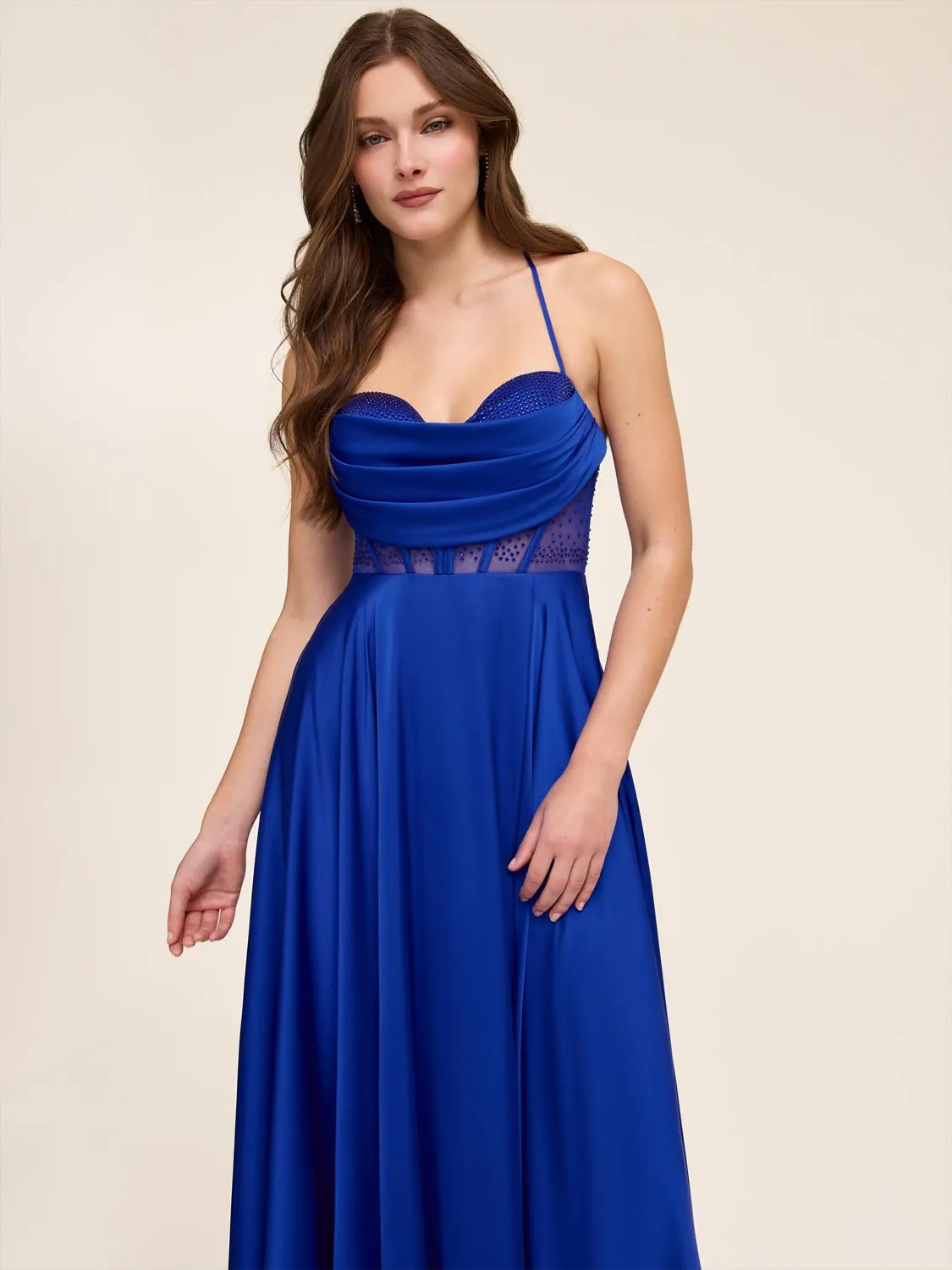 Bustier Satin Gown With Rhinestones sold by Suzy Shier product image thumbnail 3