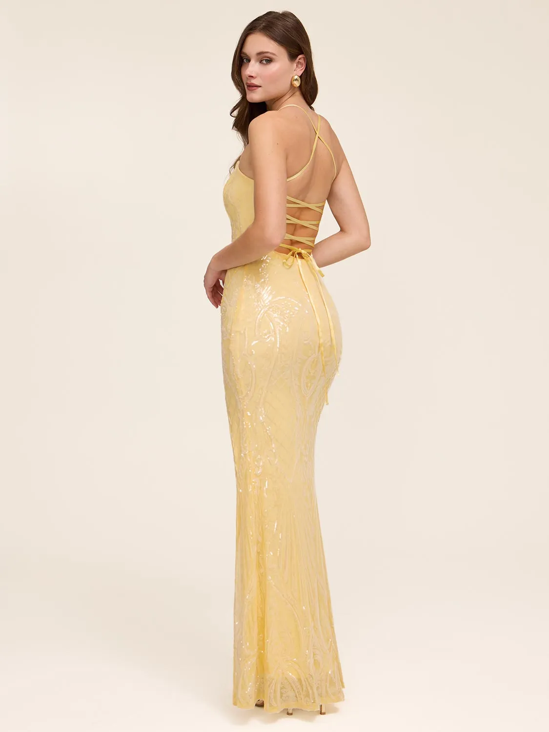 Lace-Up Patterned Sequin Gown sold by Suzy Shier product image thumbnail 2