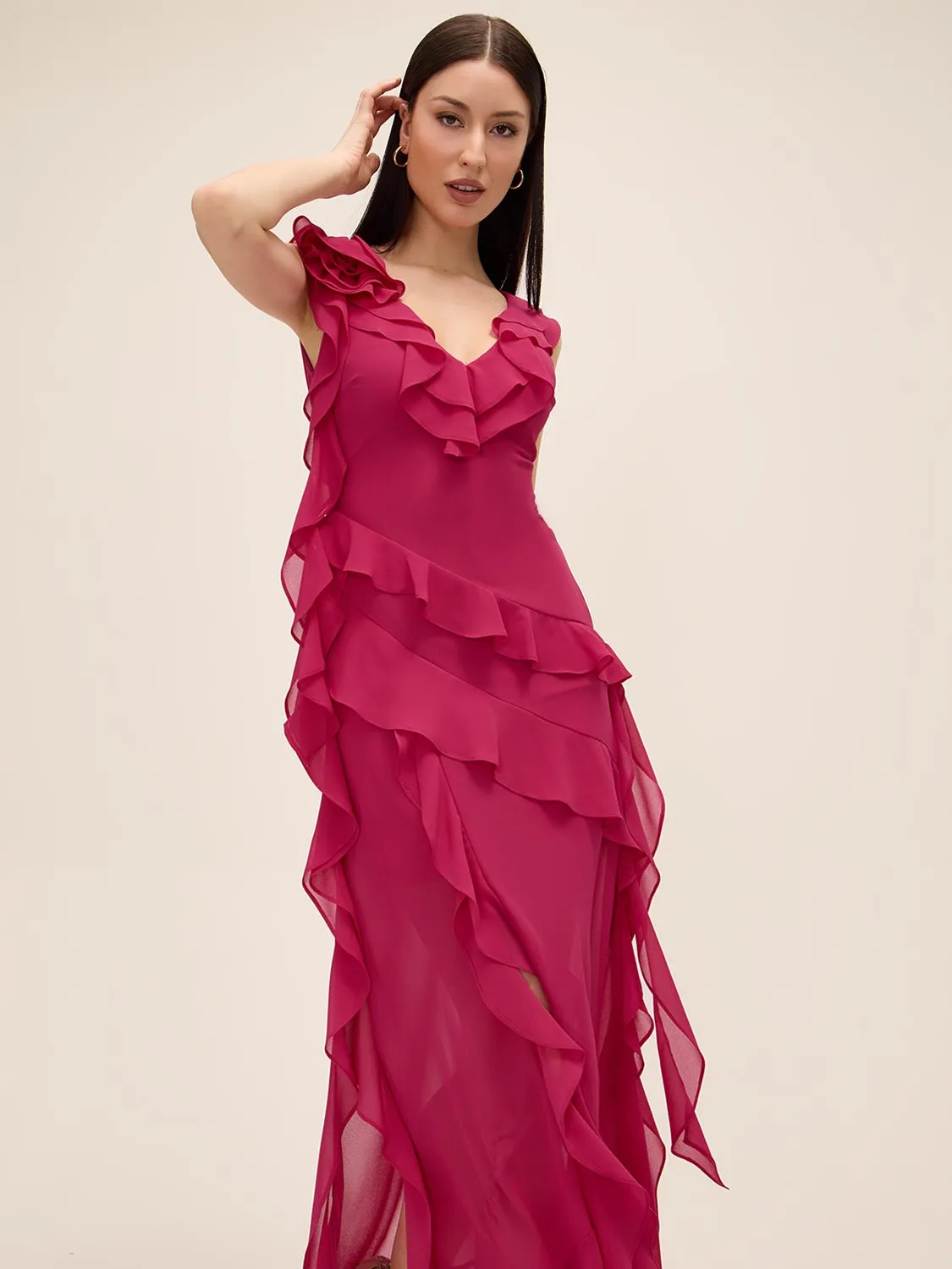 Tiered Chiffon Ruffle Gown sold by Suzy Shier product image thumbnail 4