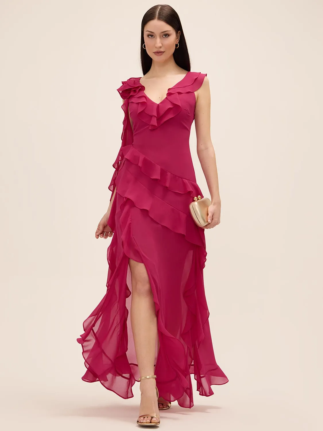Tiered Chiffon Ruffle Gown sold by Suzy Shier product image thumbnail 2