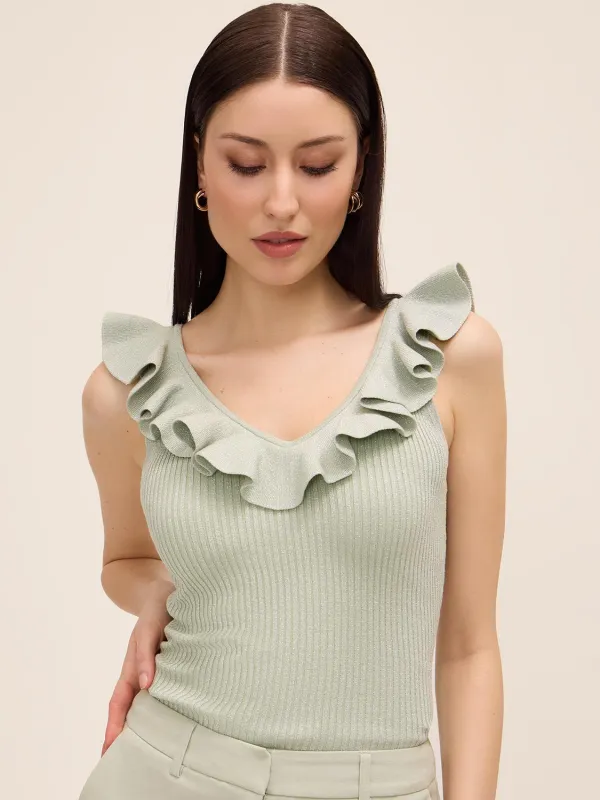 Metallic Ruffle Sweater made by Suzy Shier