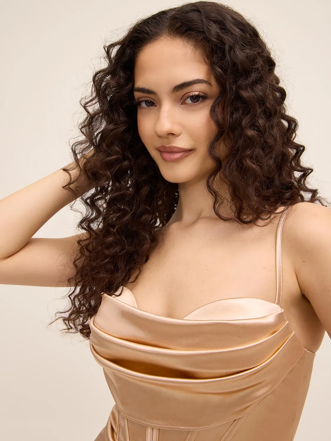 Cowl Neck Bustier Satin Gown sold by Suzy Shier product image thumbnail 4