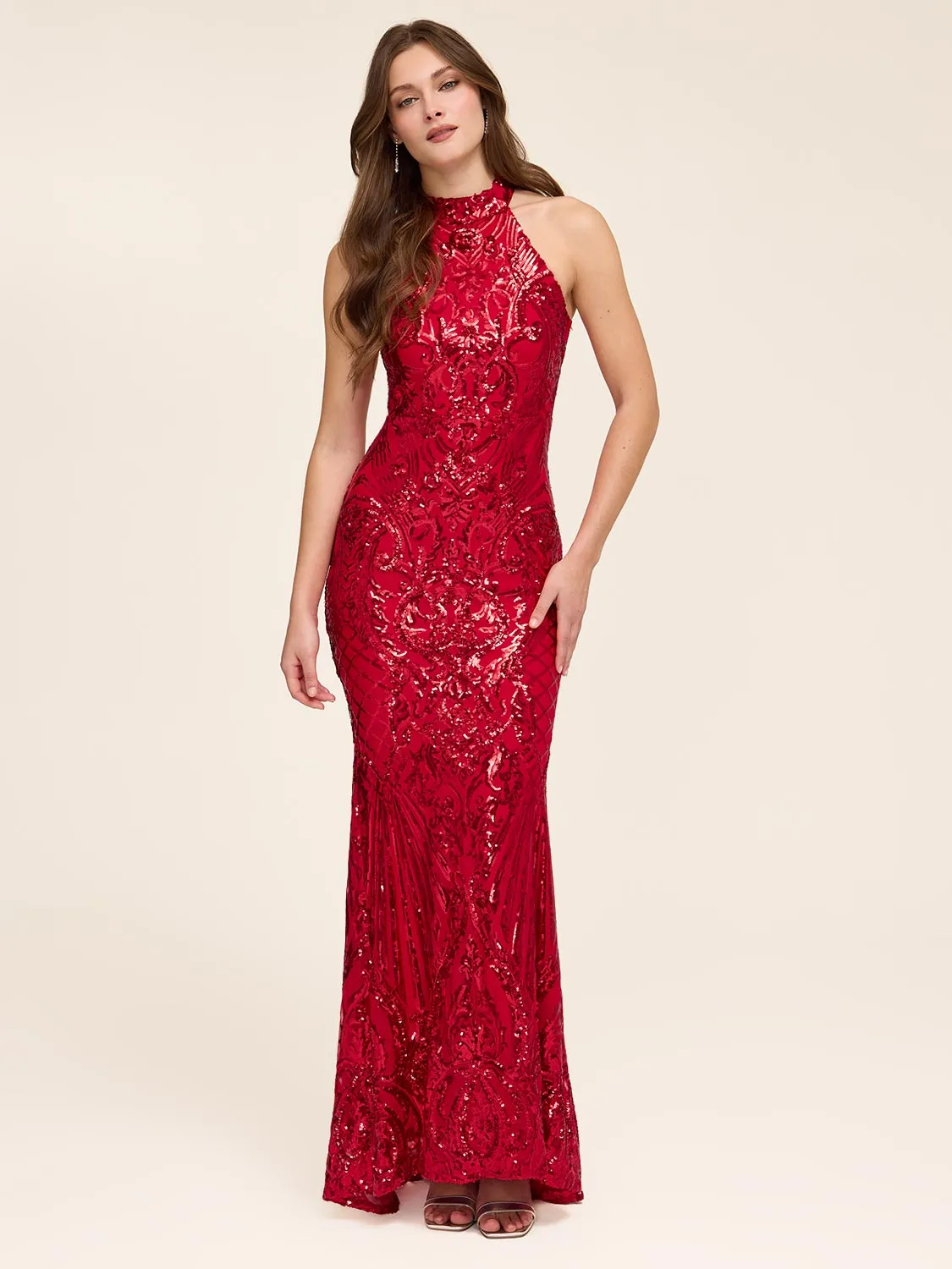 Halter Neck Sequin Gown sold by Suzy Shier