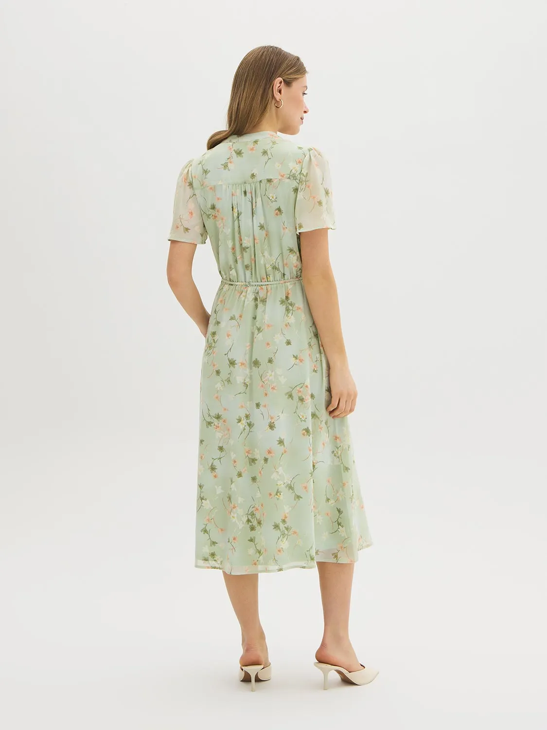 Floral Button-Front Chiffon Midi Dress sold by Suzy Shier product image thumbnail 4
