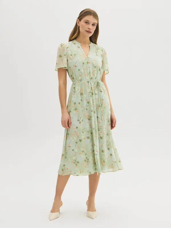 Floral Button-Front Chiffon Midi Dress made by Suzy Shier