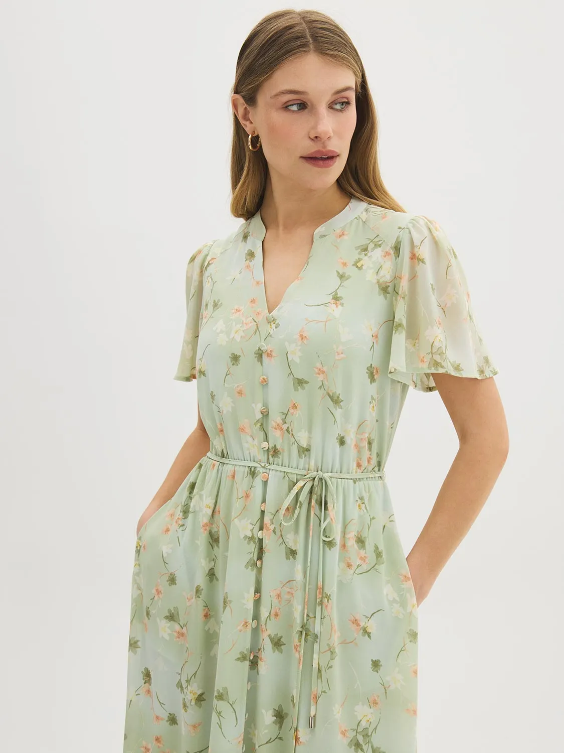 Floral Button-Front Chiffon Midi Dress sold by Suzy Shier product image thumbnail 2