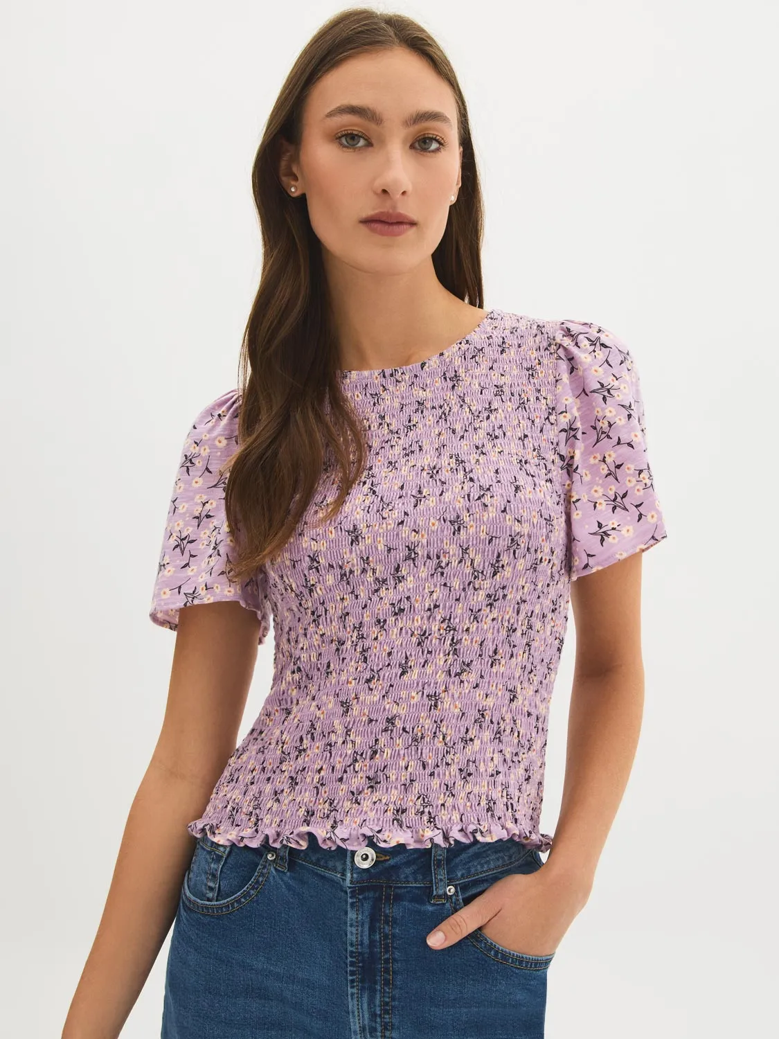 Cotton Ditsy Print Smocked Top sold by Suzy Shier product image thumbnail 3