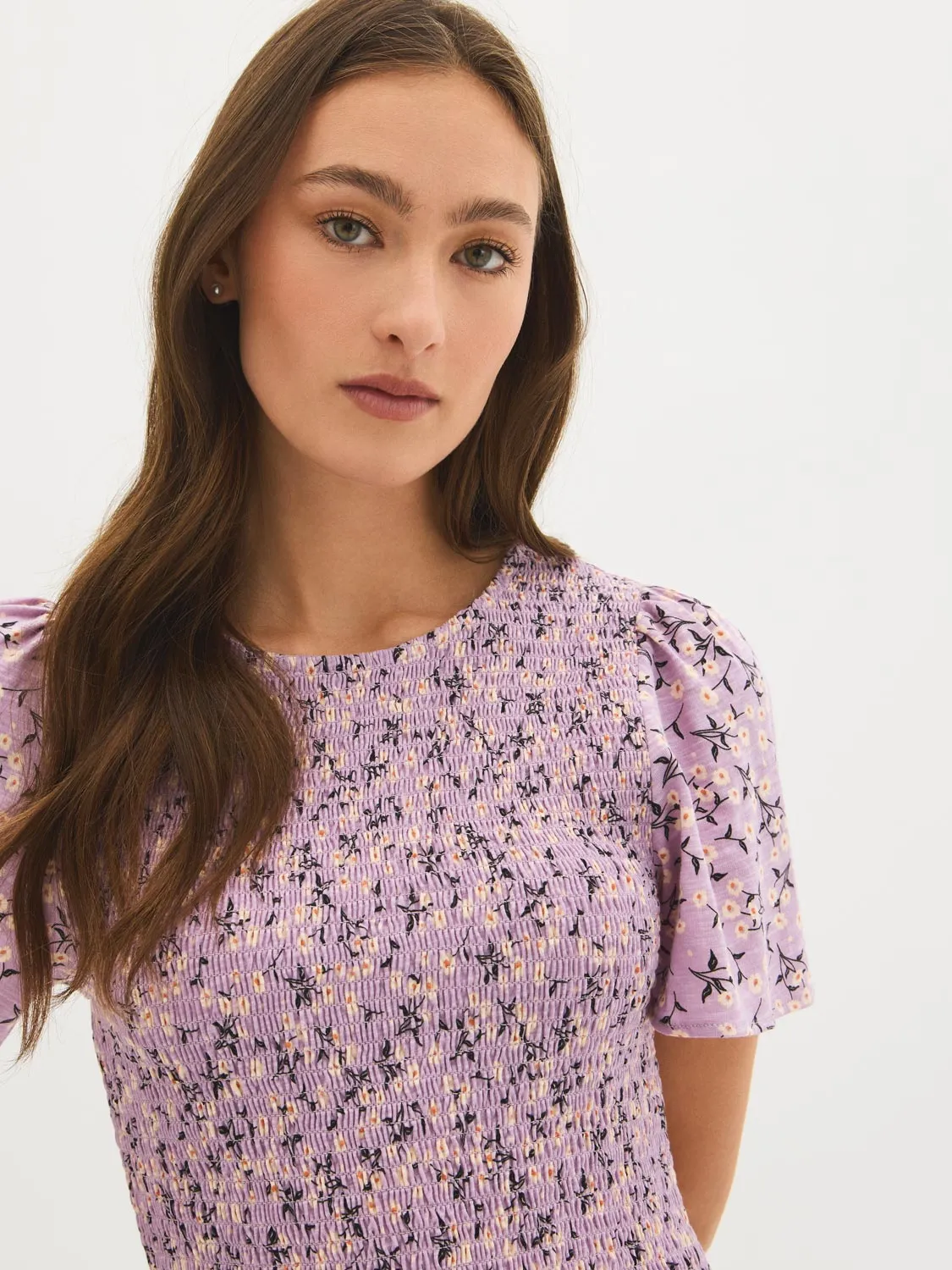 Cotton Ditsy Print Smocked Top sold by Suzy Shier product image thumbnail 2