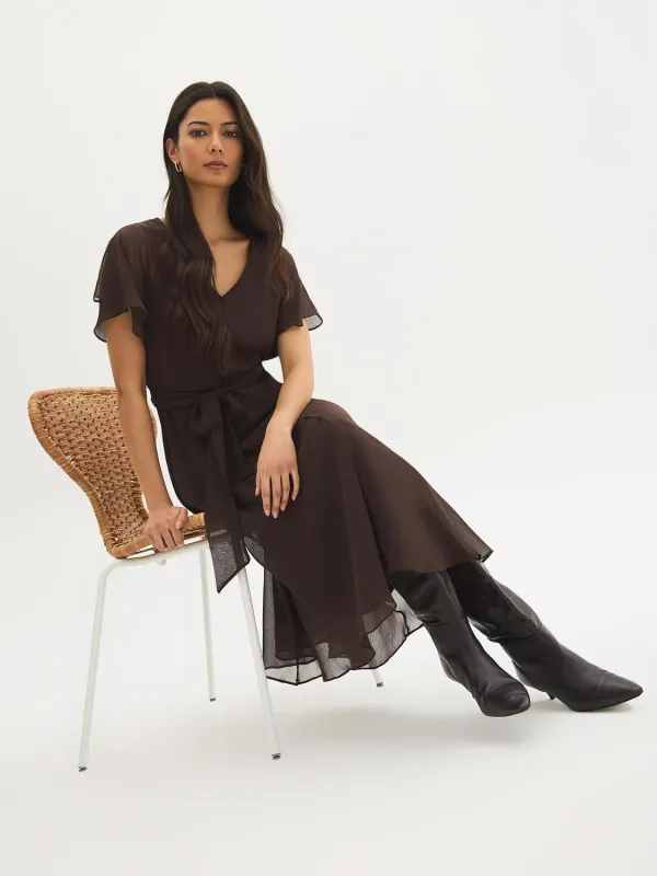 Textured Chiffon V-Neck Dress made by Suzy Shier