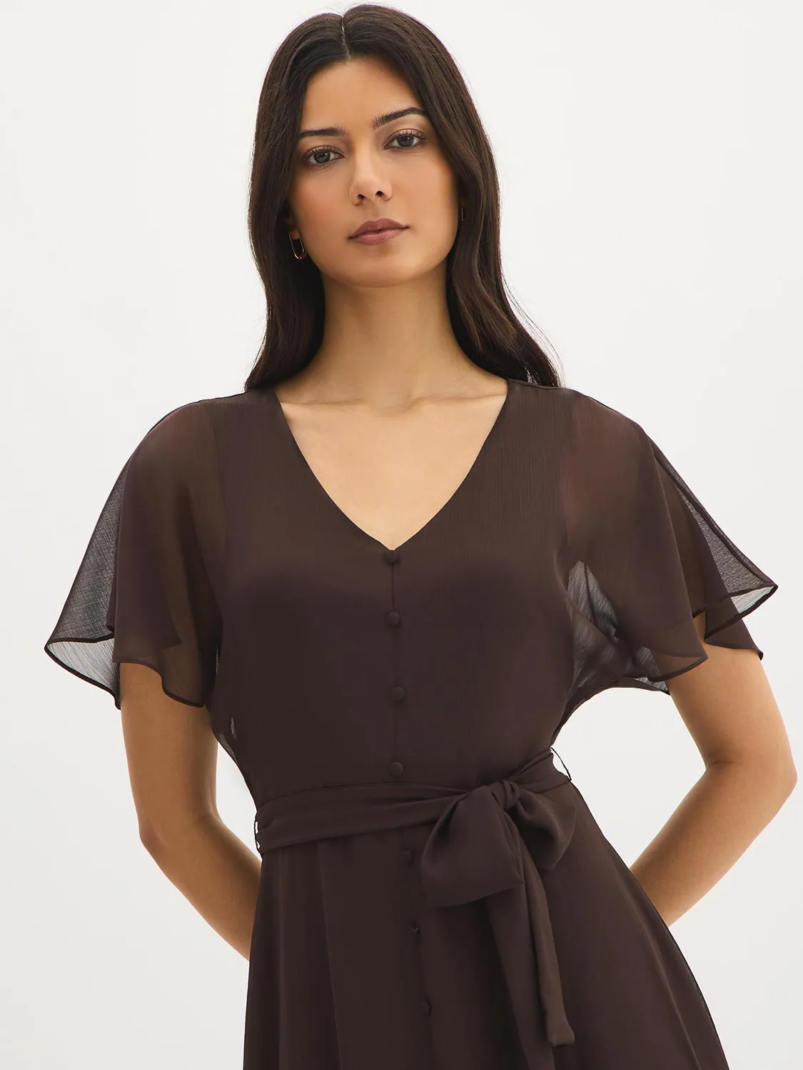 Textured Chiffon V-Neck Dress sold by Suzy Shier product image thumbnail 4