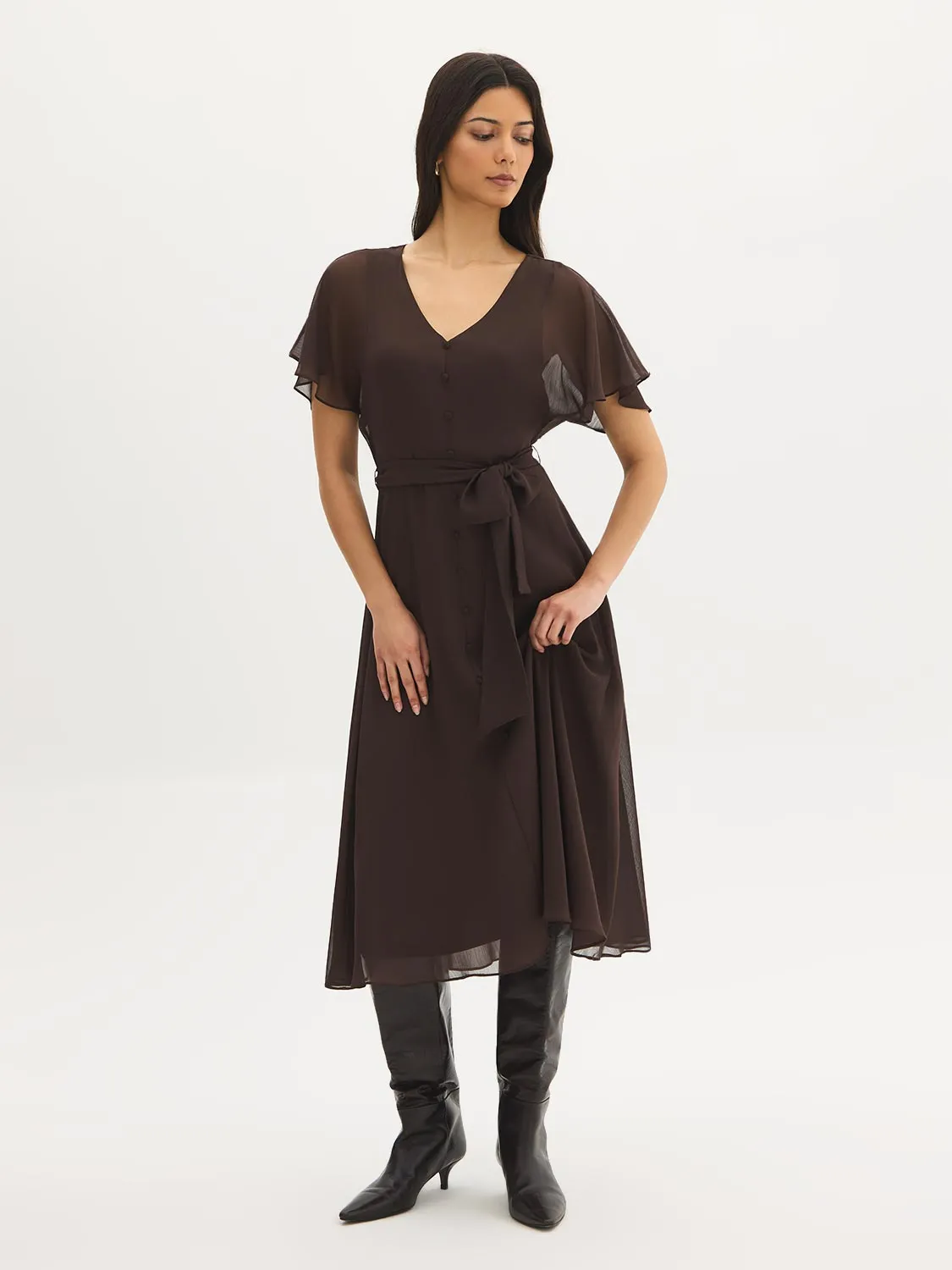 Textured Chiffon V-Neck Dress sold by Suzy Shier product image thumbnail 3