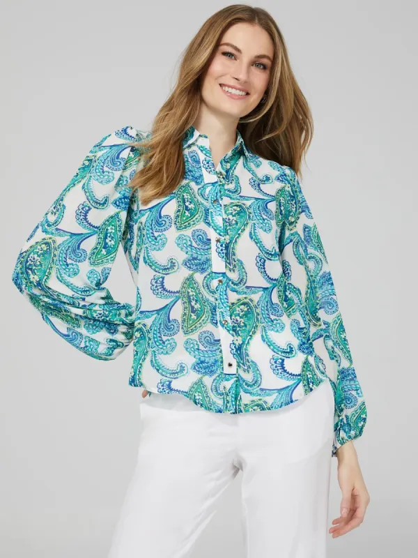 Paisley Print Button-Up Blouse sold by Suzy Shier