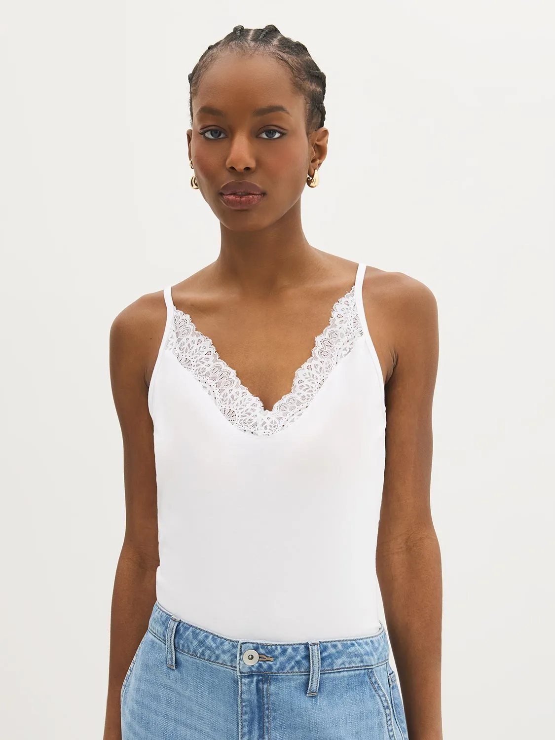 Cotton-Blend Lace-Trim Tank Top sold by Suzy Shier product image thumbnail 3