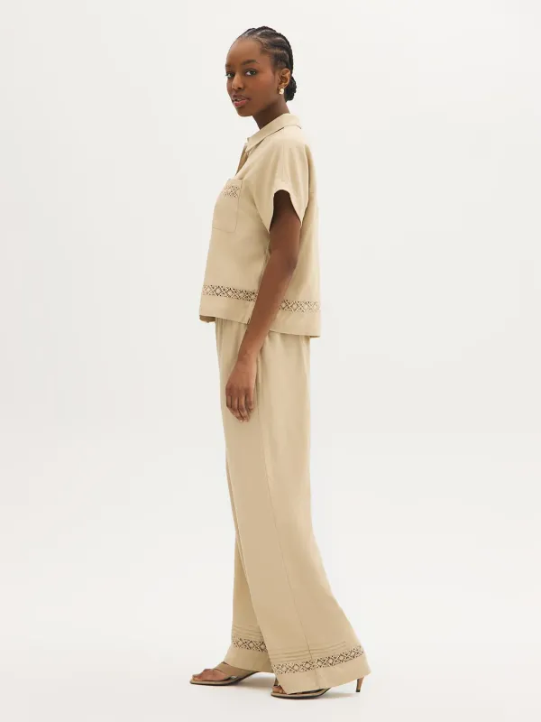 Crochet Trim Wide Leg Pants made by Suzy Shier