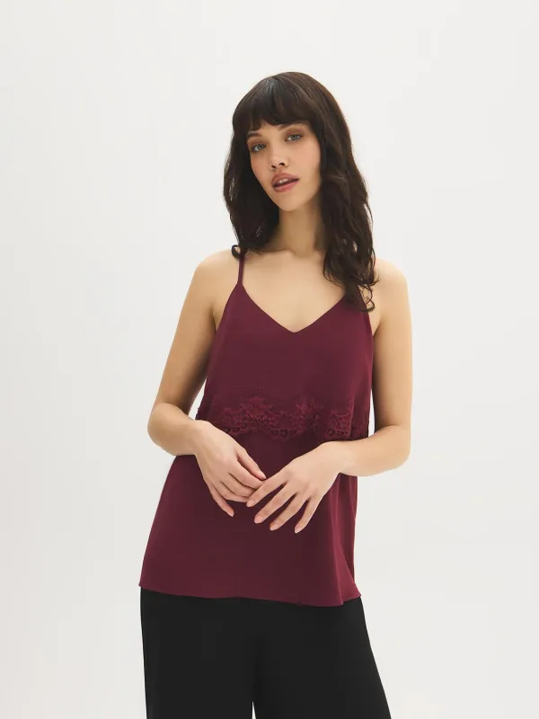 Lace Detail Crinkle Tank Top made by Suzy Shier