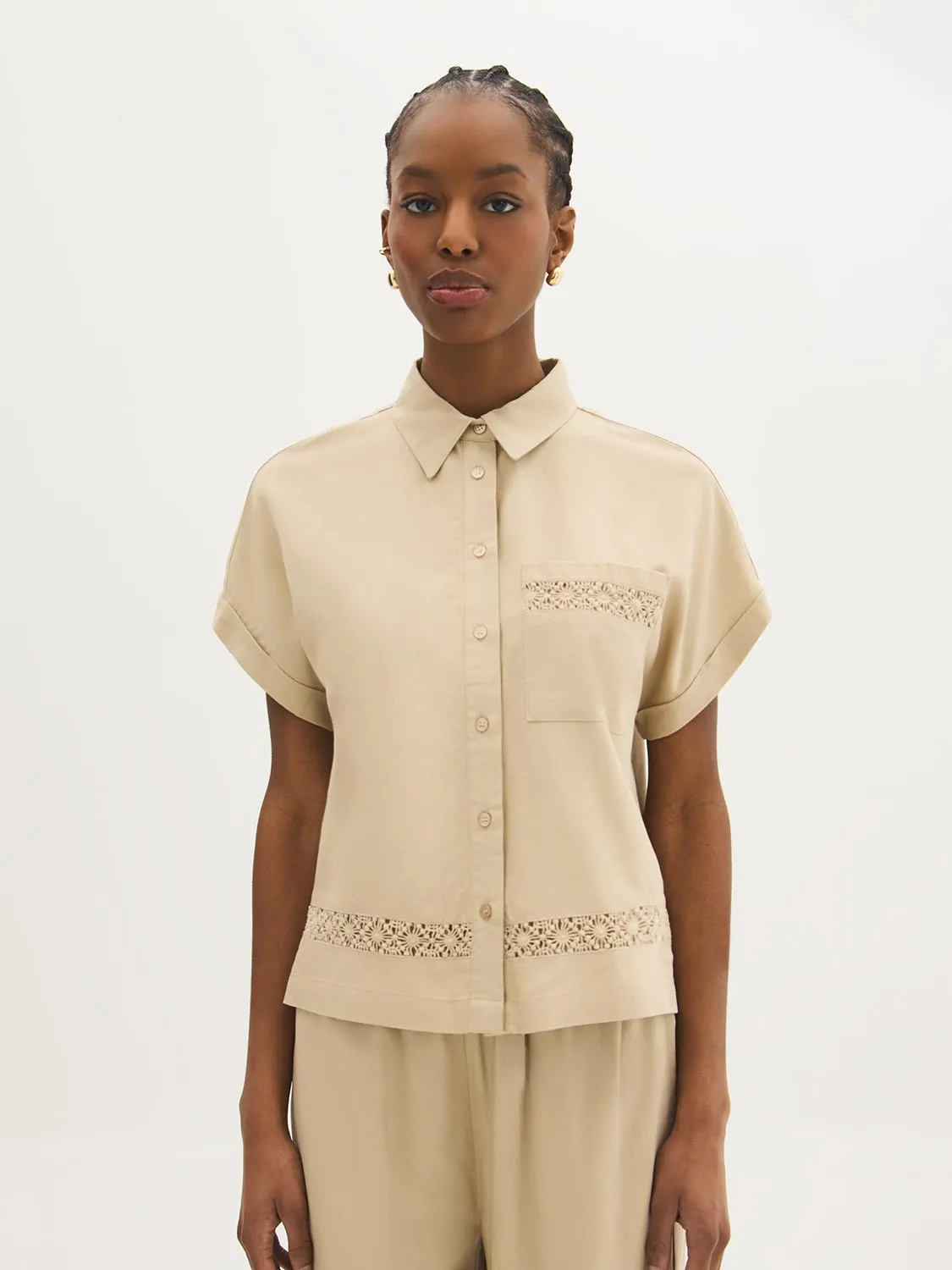 Crochet Hem Button-Front Blouse sold by Suzy Shier product image thumbnail 2