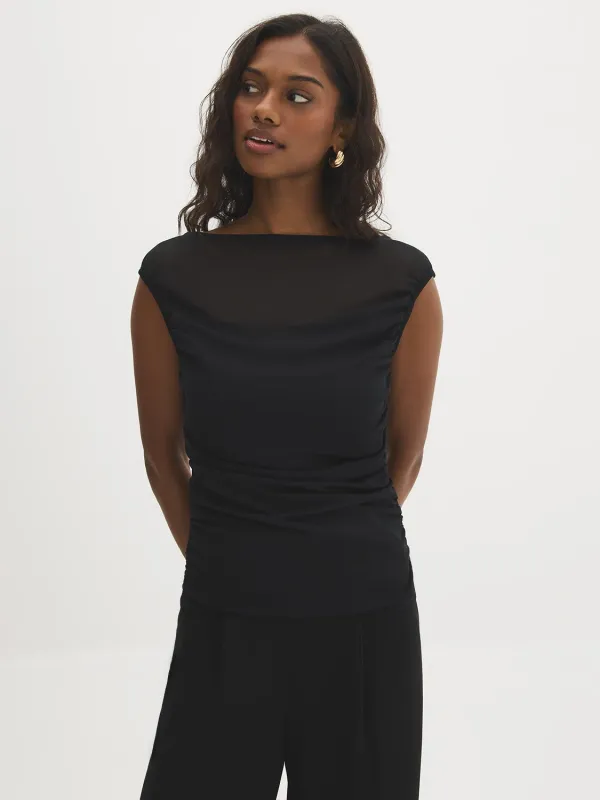 Mesh Illusion Boat Neck Top made by Suzy Shier