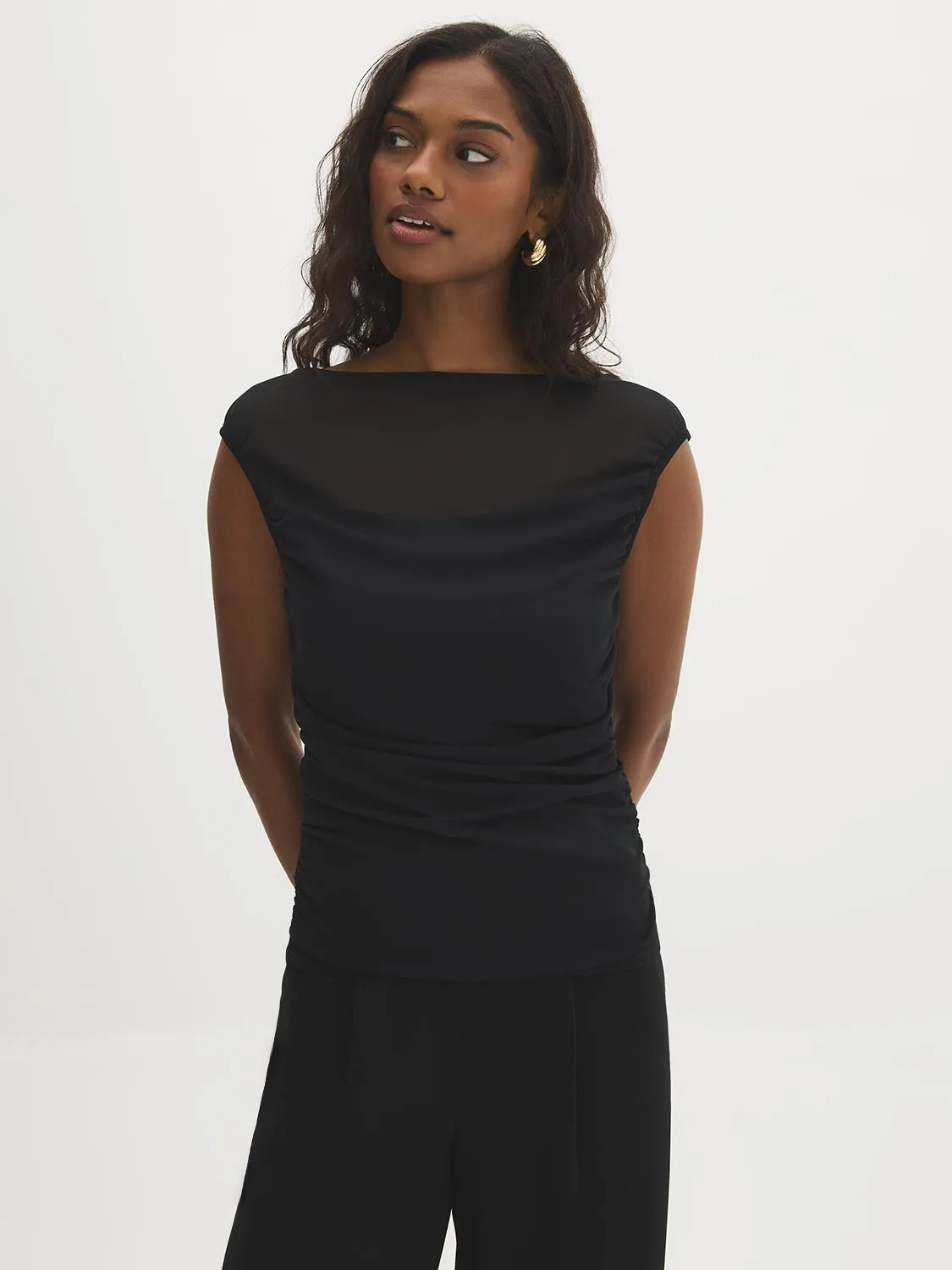 Mesh Illusion Boat Neck Top sold by Suzy Shier