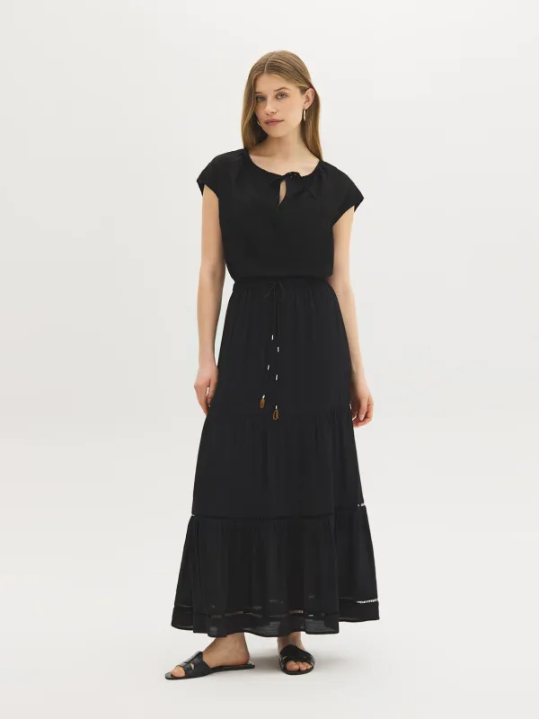 Tiered Textured Maxi Skirt made by Suzy Shier