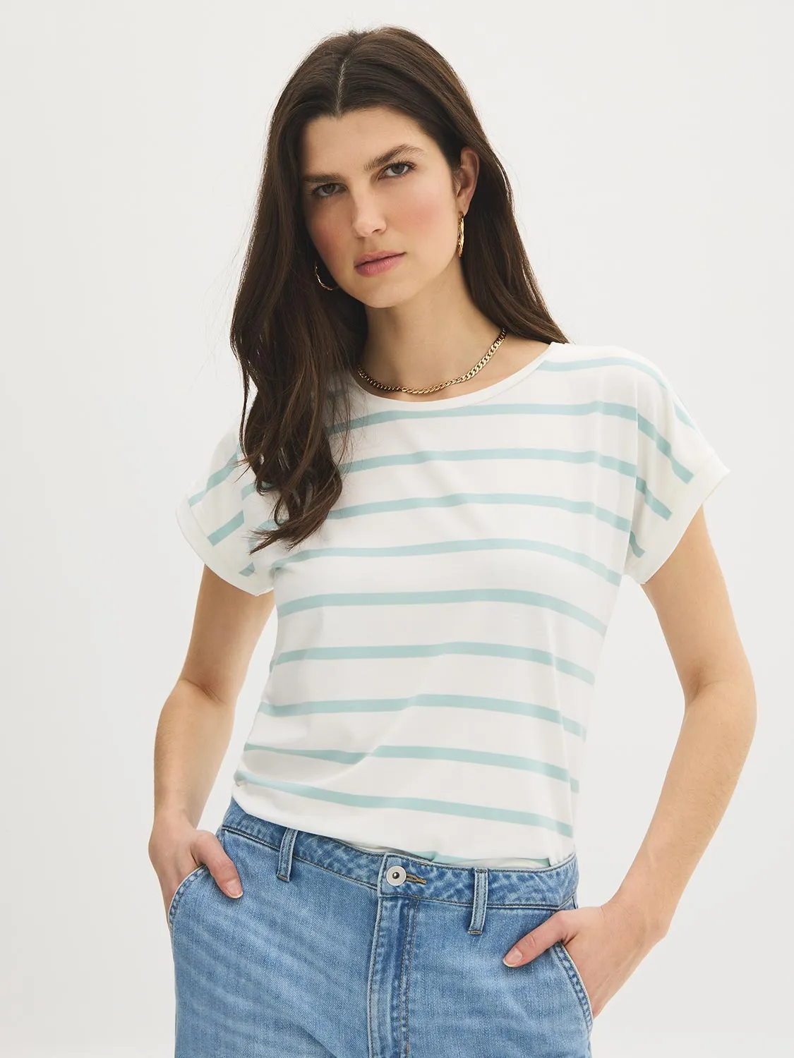 Striped Cuffed Dolman Sleeve T-Shirt sold by Suzy Shier product image thumbnail 3