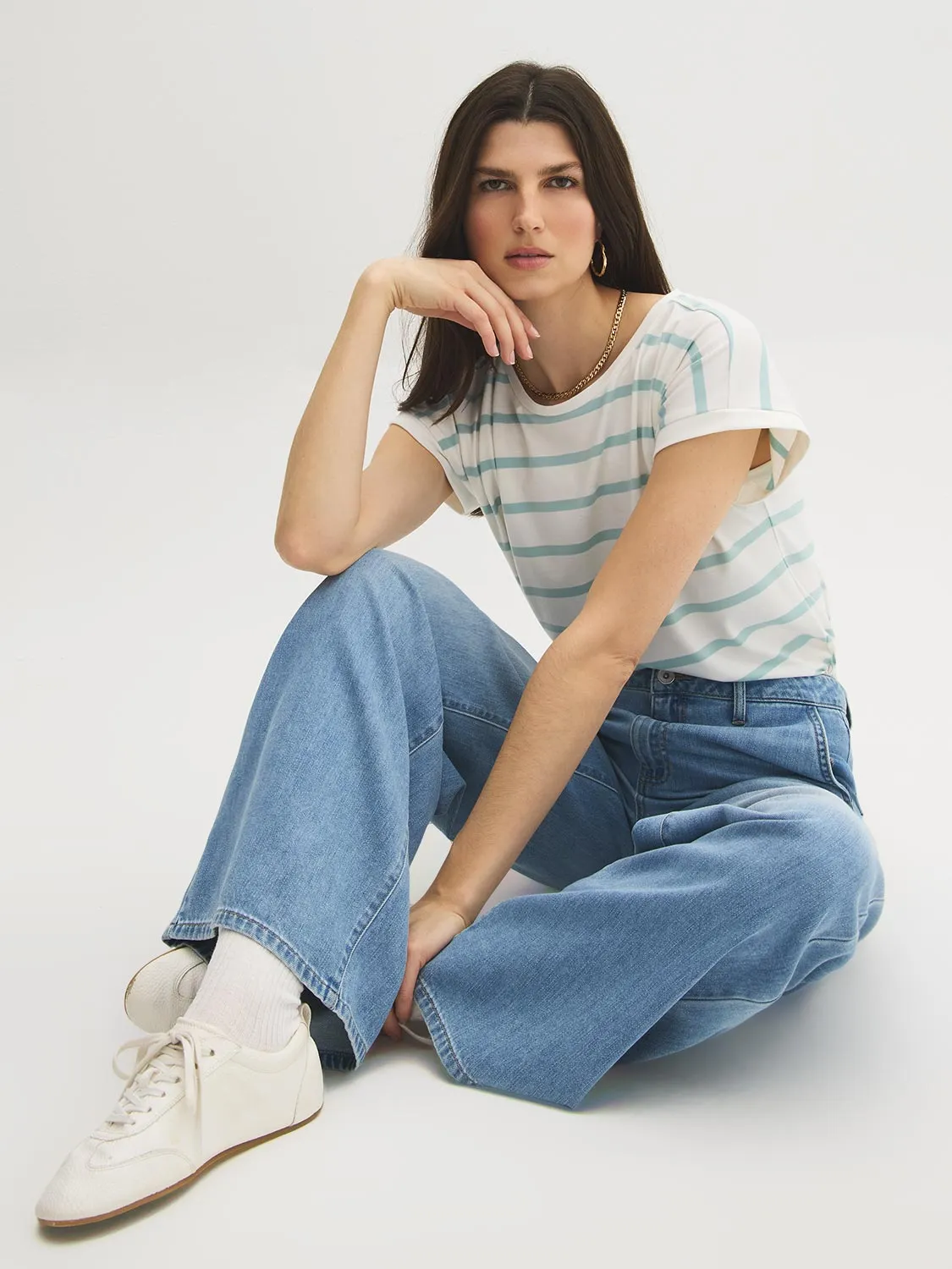 Striped Cuffed Dolman Sleeve T-Shirt sold by Suzy Shier
