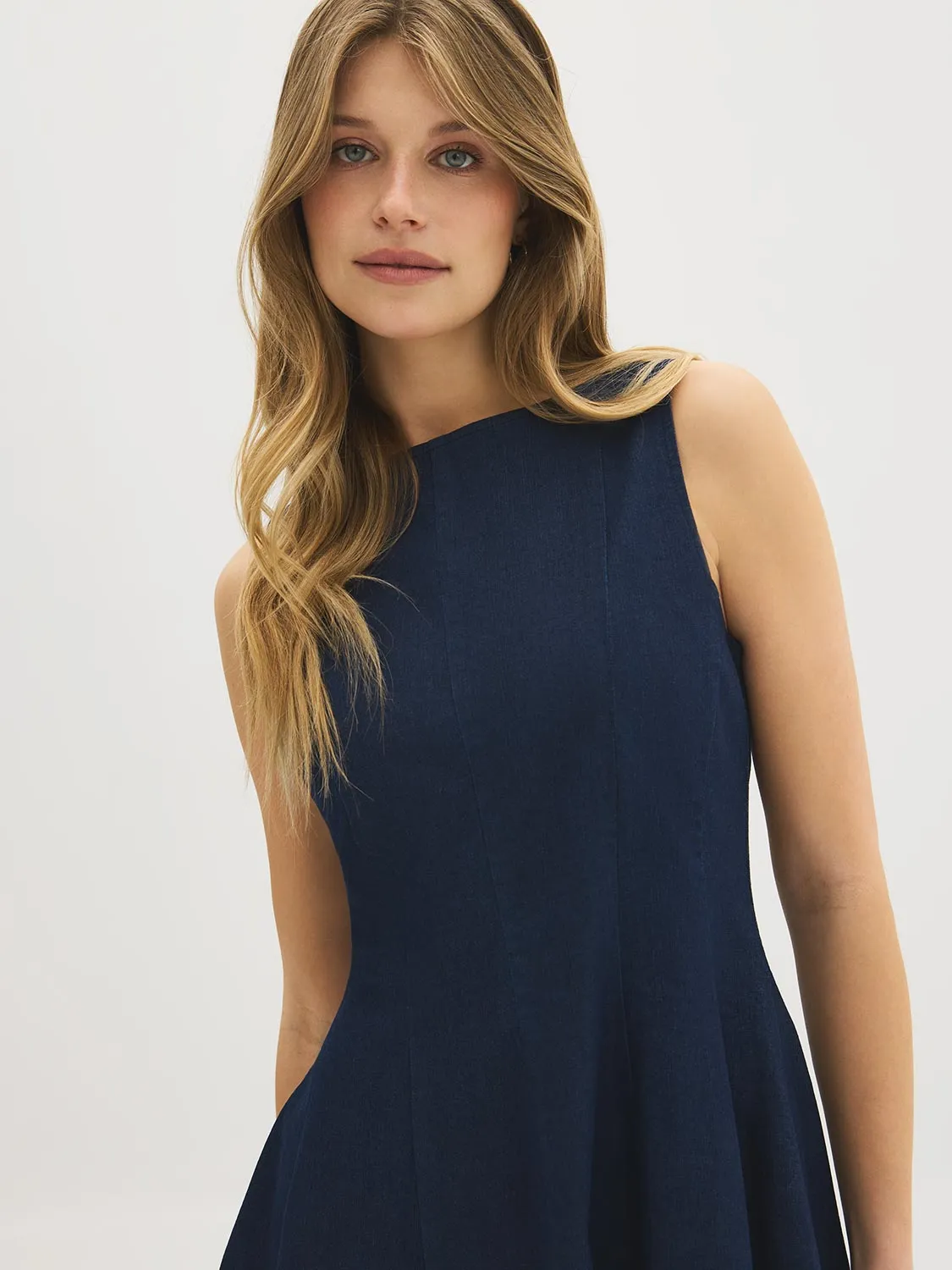 Cotton-Blend Denim Panel Dress sold by Suzy Shier product image thumbnail 2