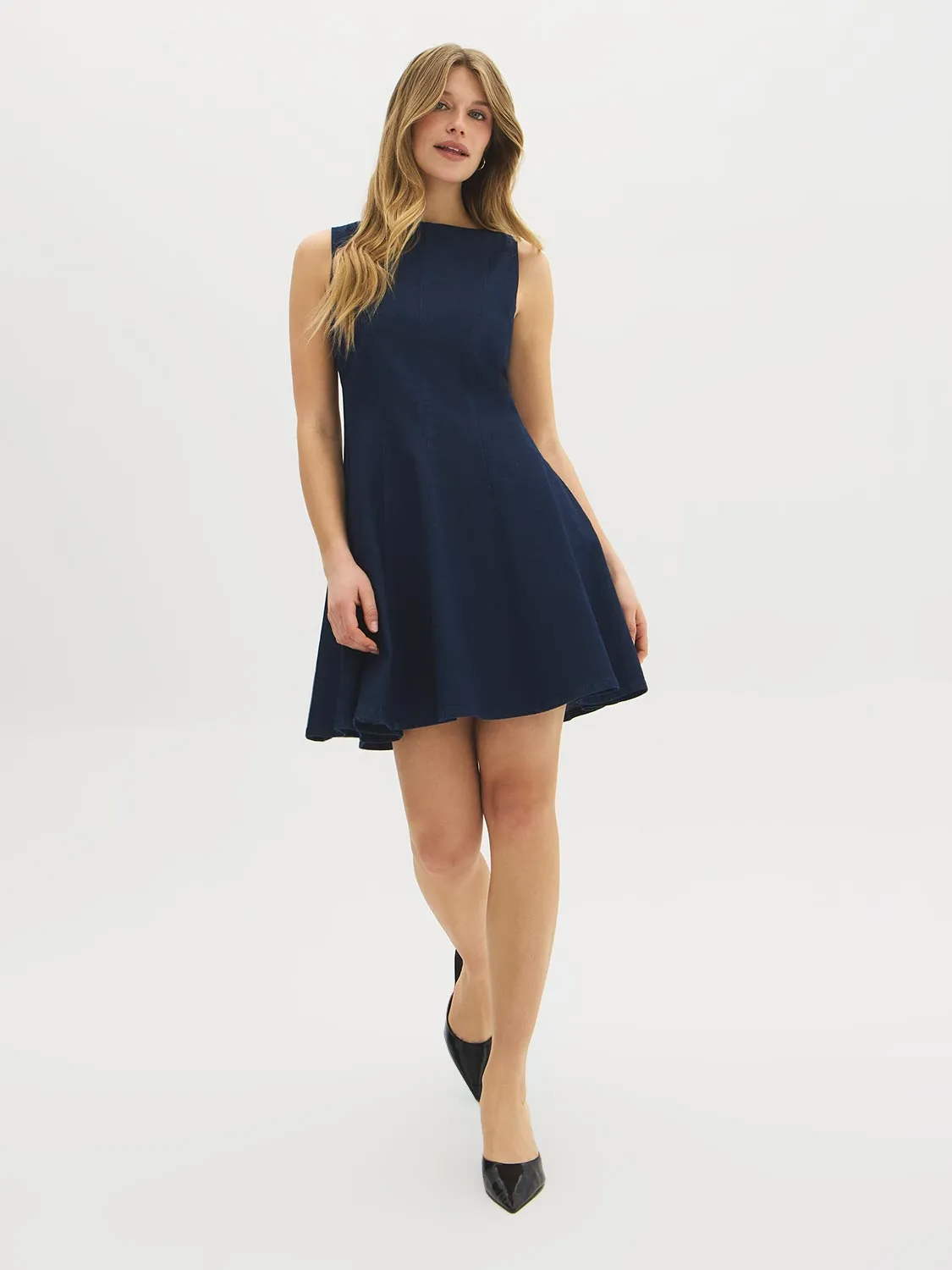 Cotton-Blend Denim Panel Dress sold by Suzy Shier product image thumbnail 3