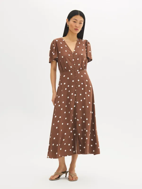 Polka Dot V-Neck Midi Dress made by Suzy Shier