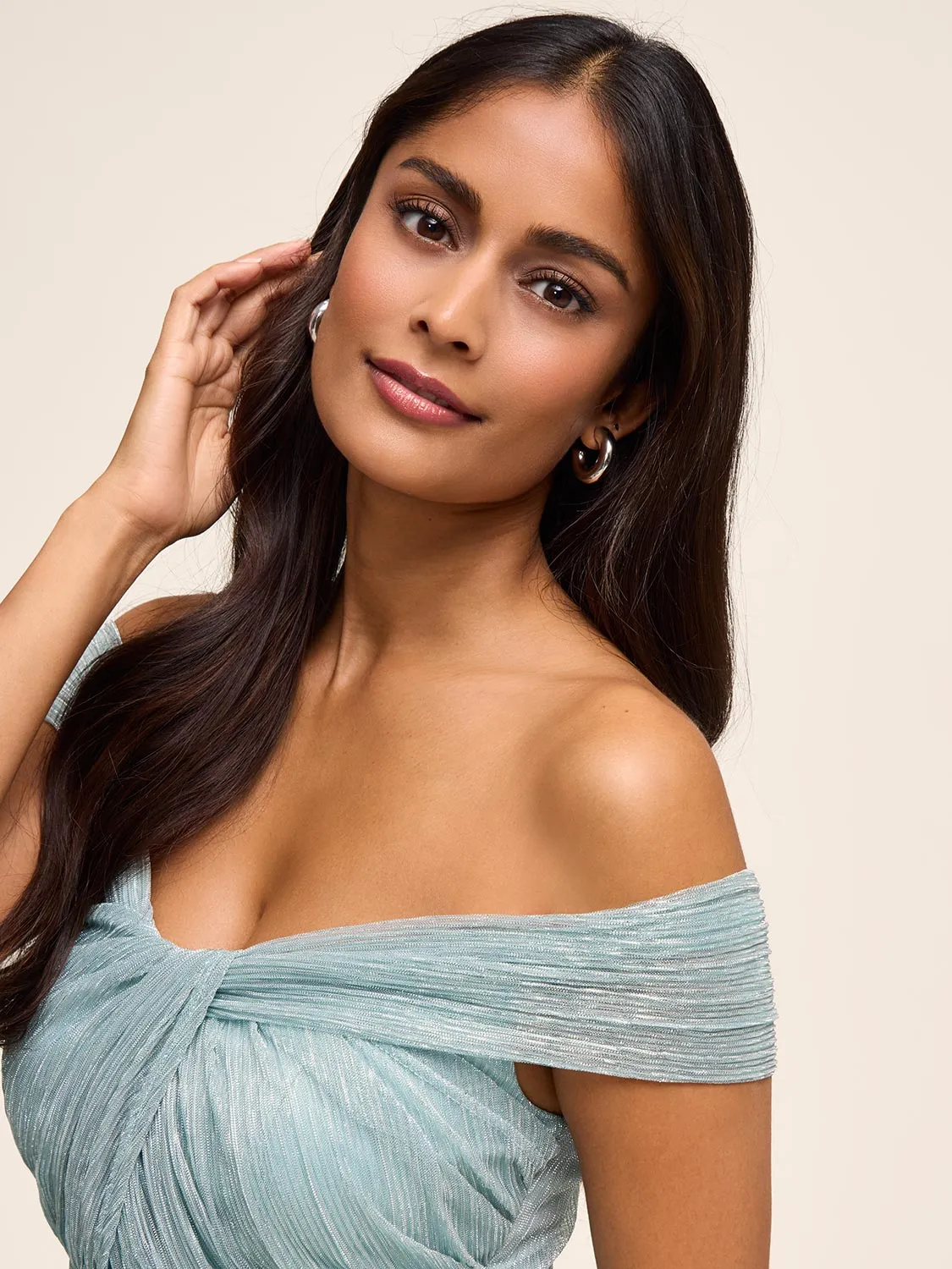 Off-The-Shoulder Metallic Gown sold by Suzy Shier product image thumbnail 3