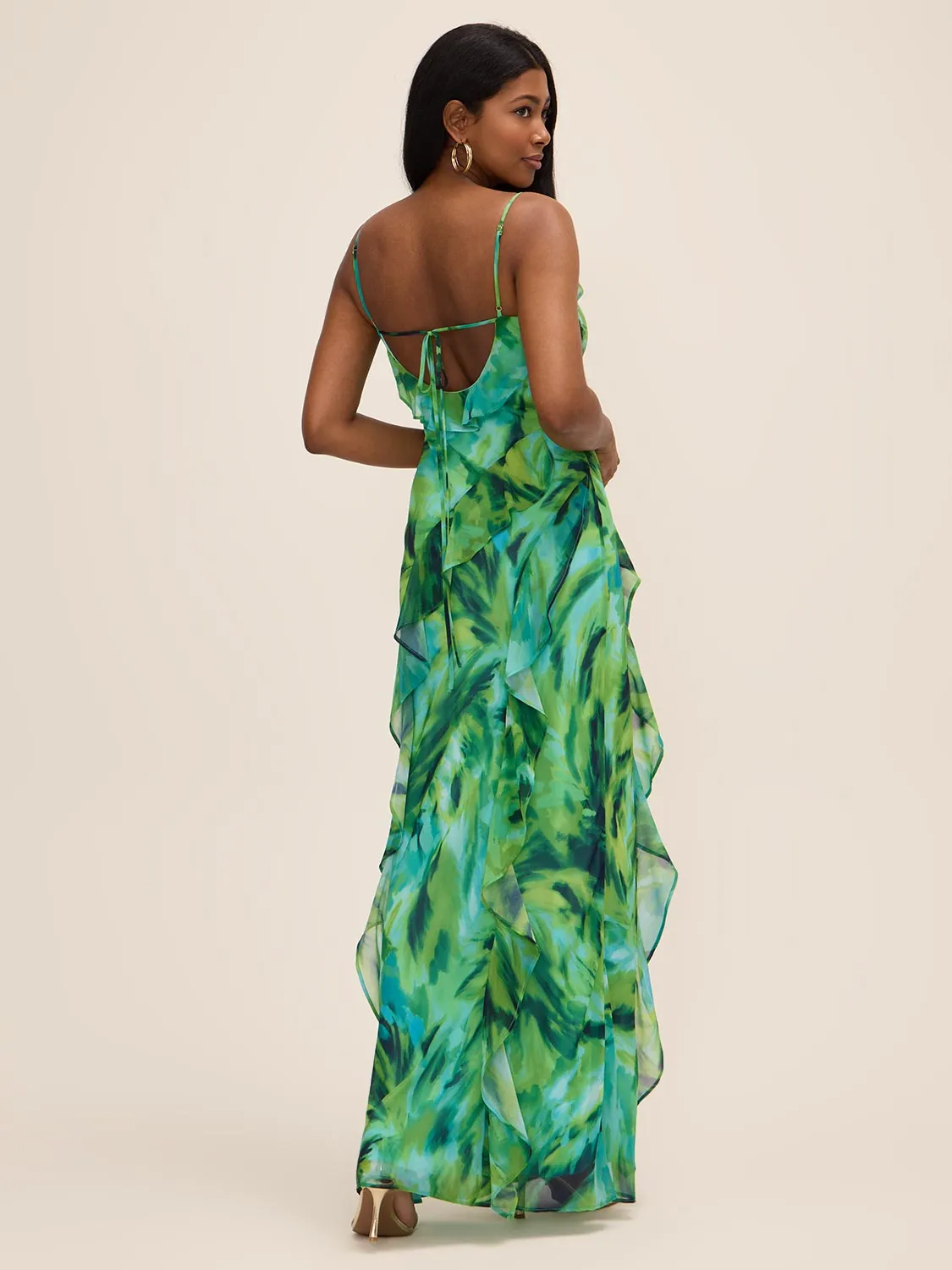 Printed Ruffle Chiffon Gown sold by Suzy Shier product image thumbnail 4