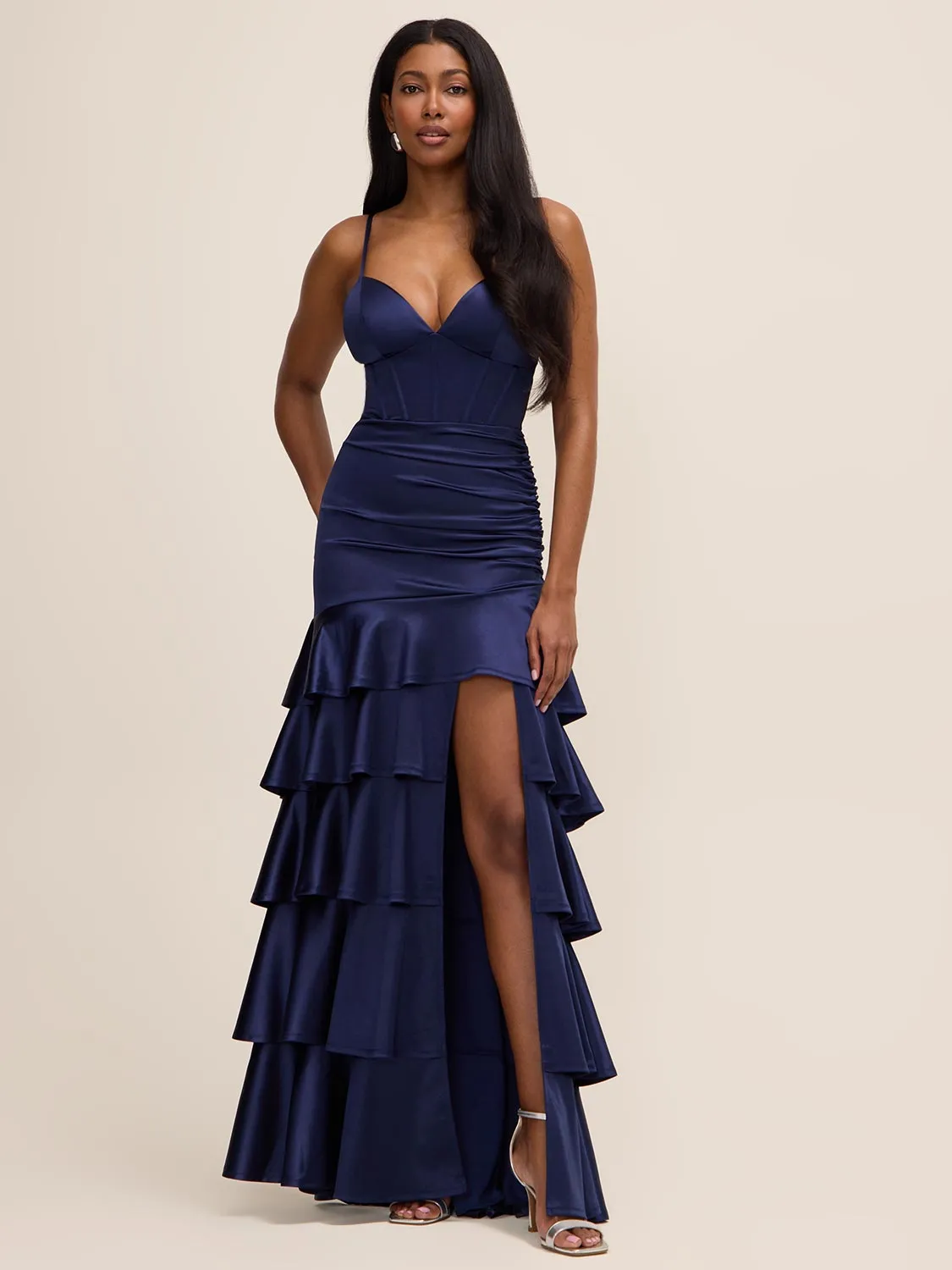 Tiered Satin Gown sold by Suzy Shier