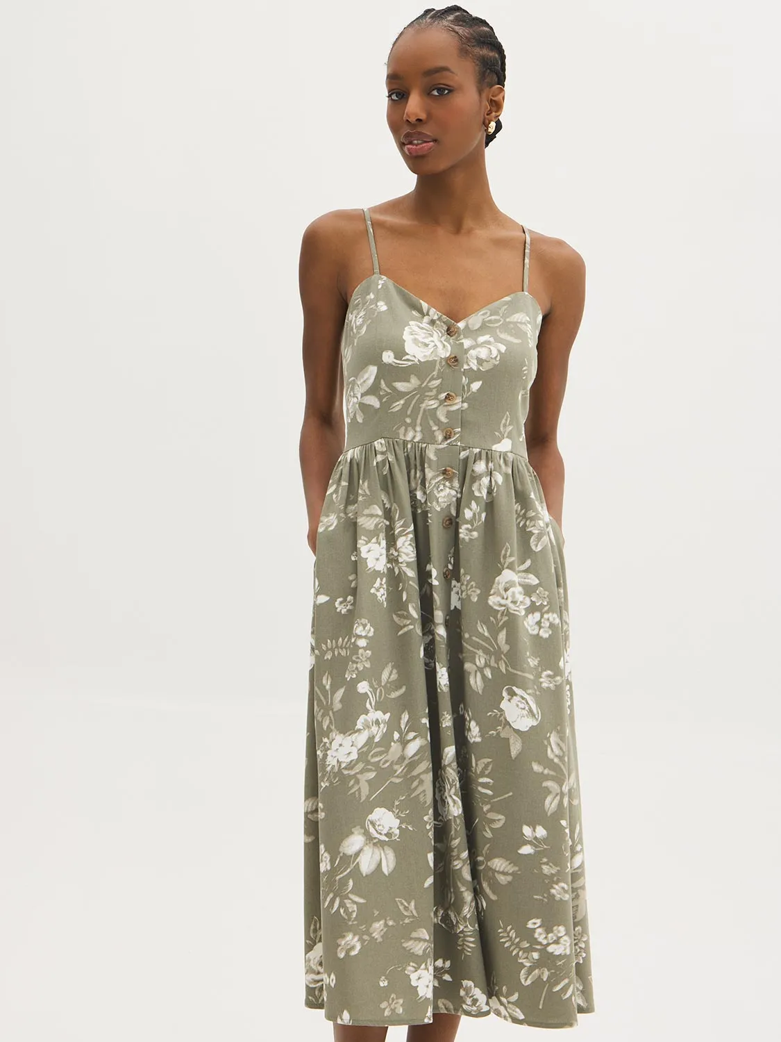 Linen-Blend Floral Midi Dress sold by Suzy Shier product image thumbnail 3