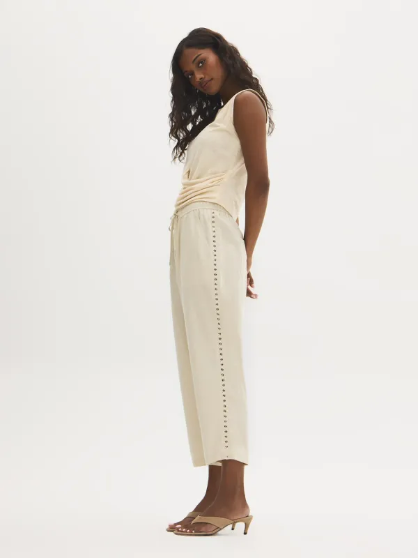 Linen-Blend Crochet Capri Pants made by Suzy Shier