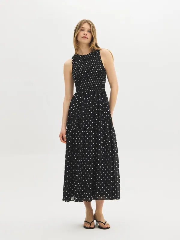 Polka Dot Smocked Midi Dress made by Suzy Shier